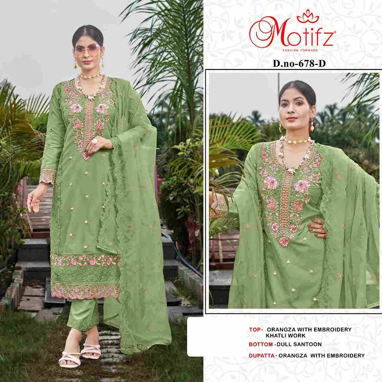 Motifz Hit Design 678 Colours By Motifz 678-A To 678-D Series Beautiful Pakistani Suits Colorful Stylish Fancy Casual Wear & Ethnic Wear Organza Dresses At Wholesale Price