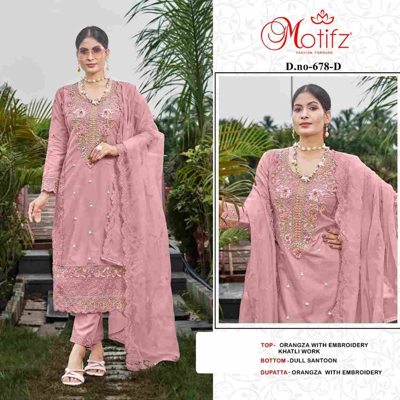Motifz Hit Design 678 Colours By Motifz 678-A To 678-D Series Beautiful Pakistani Suits Colorful Stylish Fancy Casual Wear & Ethnic Wear Organza Dresses At Wholesale Price