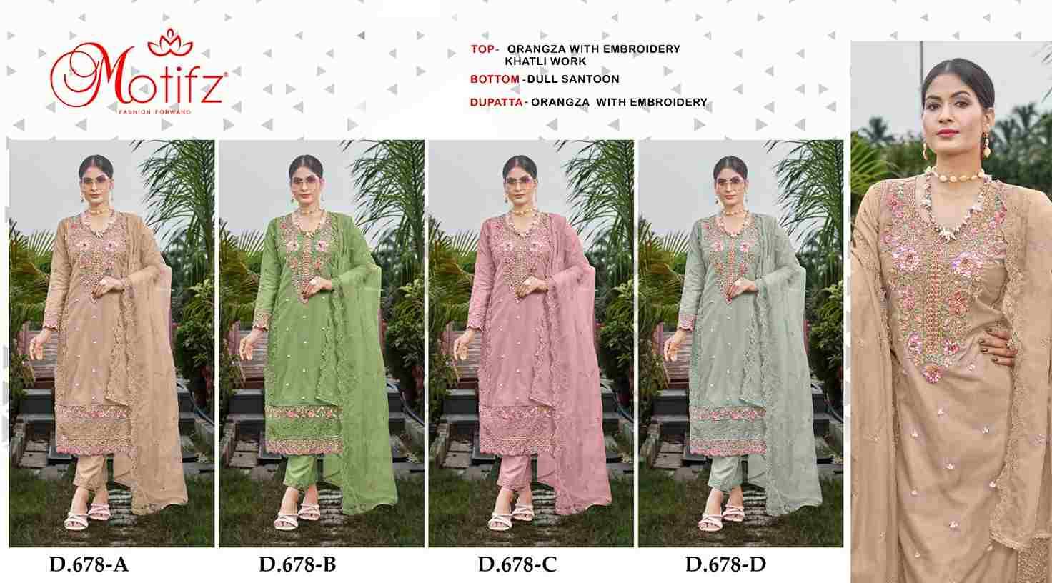 Motifz Hit Design 678 Colours By Motifz 678-A To 678-D Series Beautiful Pakistani Suits Colorful Stylish Fancy Casual Wear & Ethnic Wear Organza Dresses At Wholesale Price
