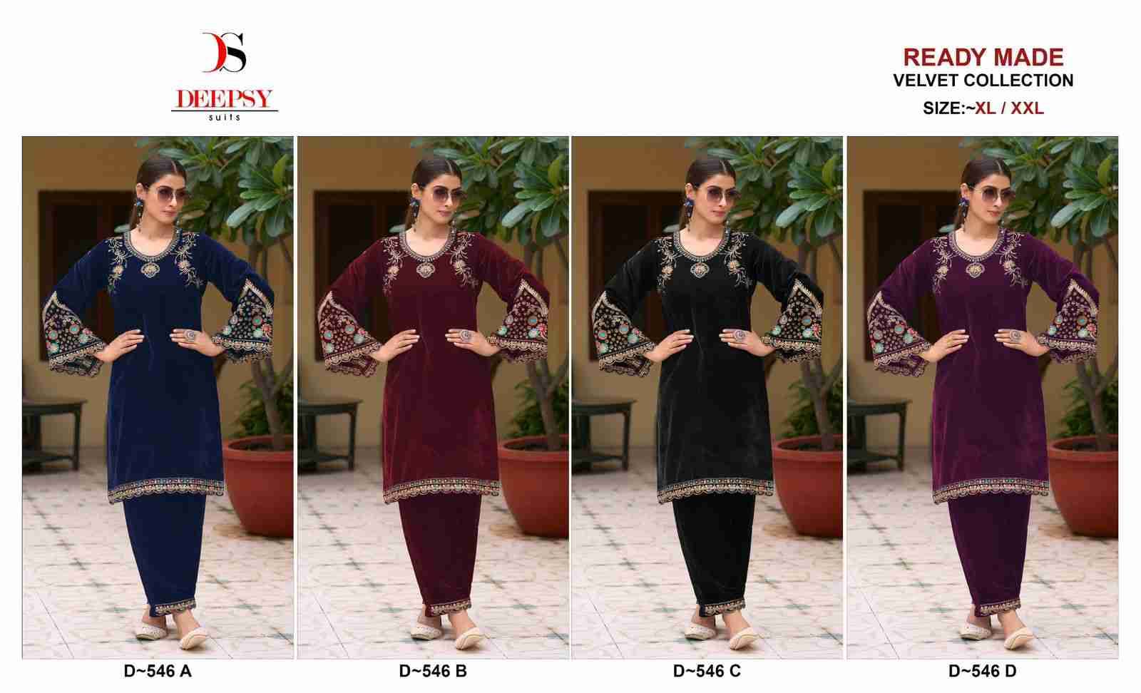 Deepsy Hit Design 546 Colours By Deepsy Suits 546-A To 546-D Series Designer Pakistani Suits Collection Beautiful Stylish Fancy Colorful Party Wear & Occasional Wear Velvet Kurtis With Bottom At Wholesale Price