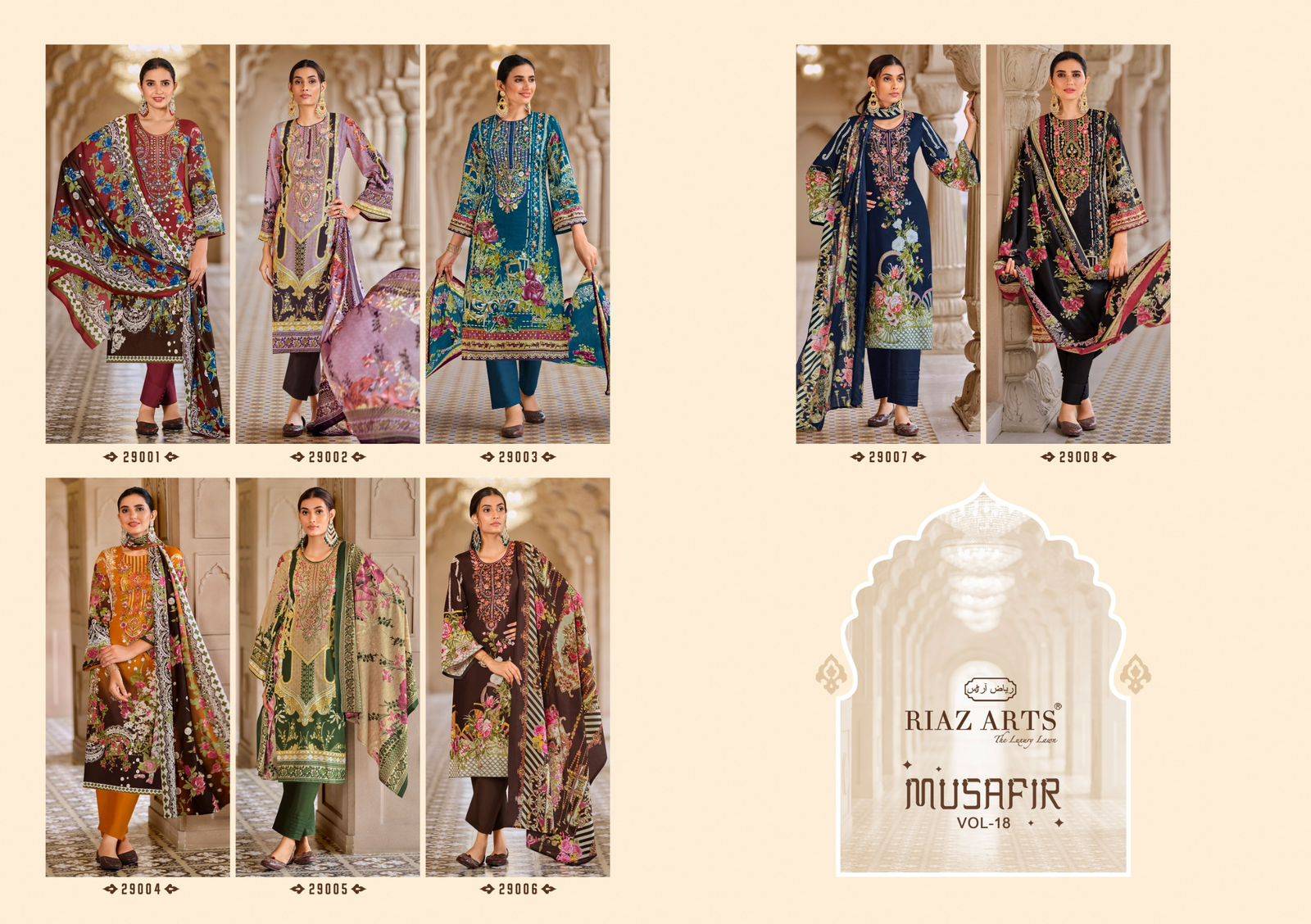 Musafir Vol-18 By Riaz Arts 27001 To 27008 Series Wholesale Designer Pakistani Suits Collection Beautiful Stylish Fancy Colorful Party Wear & Occasional Wear Pure Lawn Print With Embroidered Dresses At Wholesale Price