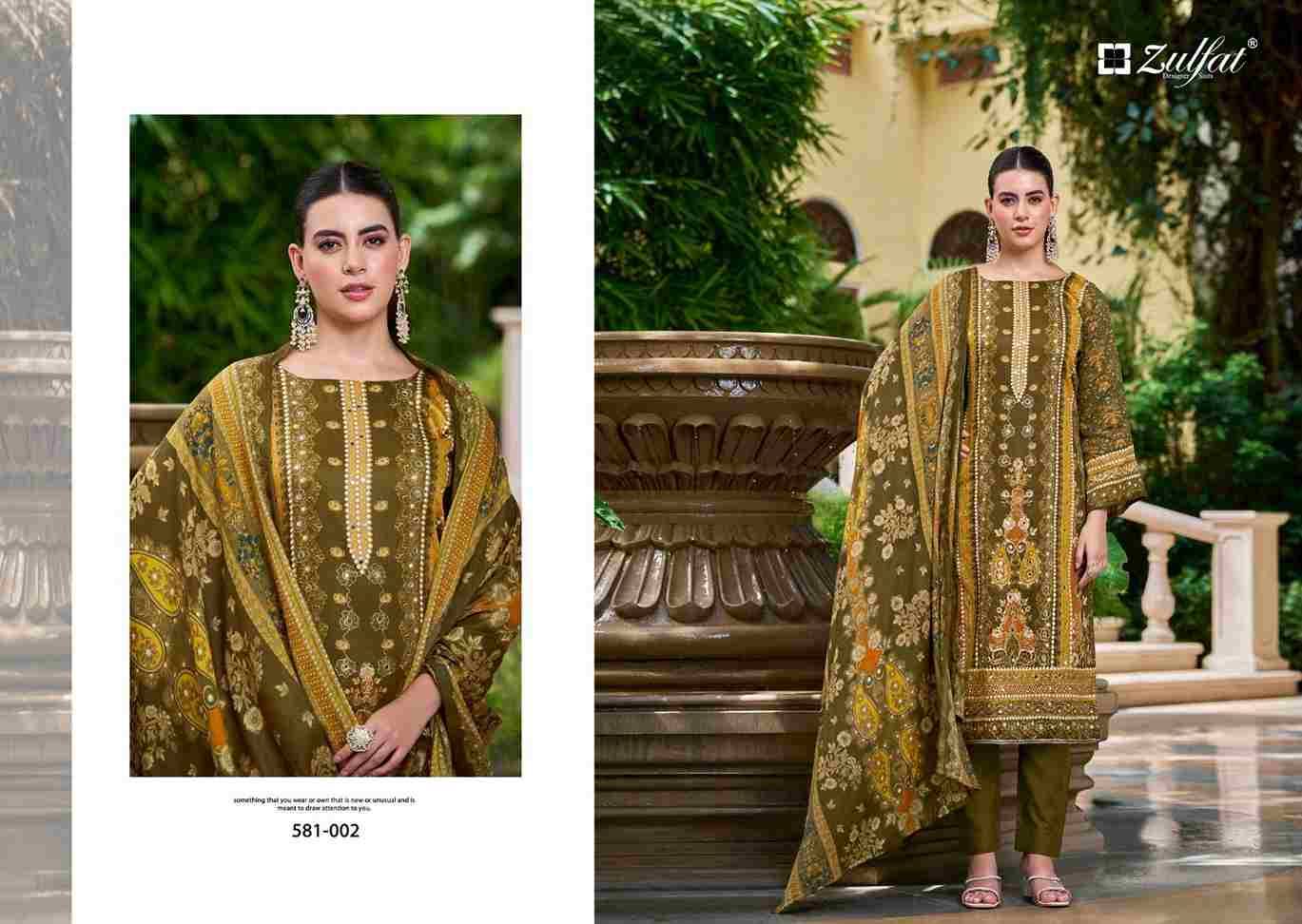 Sanjeeda By Zulfat 581-001 To 581-006 Series Beautiful Festive Suits Colorful Stylish Fancy Casual Wear & Ethnic Wear Pure Jam Cotton Print With Embroidered Dresses At Wholesale Price