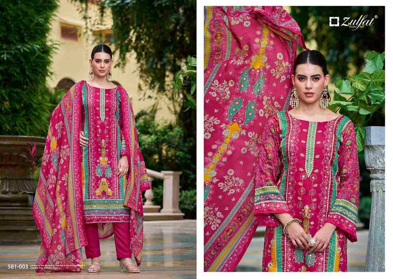 Sanjeeda By Zulfat 581-001 To 581-006 Series Beautiful Festive Suits Colorful Stylish Fancy Casual Wear & Ethnic Wear Pure Jam Cotton Print With Embroidered Dresses At Wholesale Price