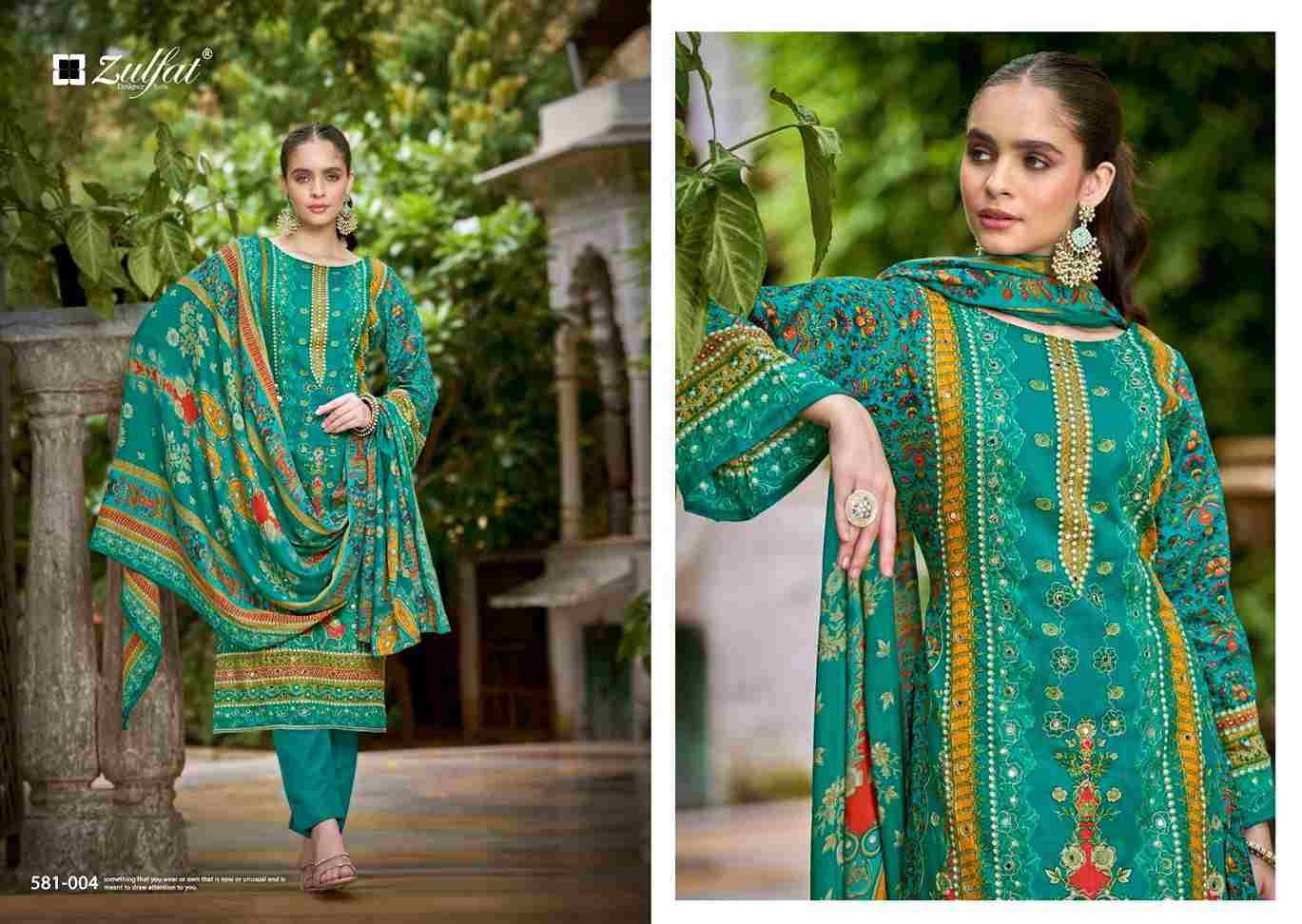 Sanjeeda By Zulfat 581-001 To 581-006 Series Beautiful Festive Suits Colorful Stylish Fancy Casual Wear & Ethnic Wear Pure Jam Cotton Print With Embroidered Dresses At Wholesale Price