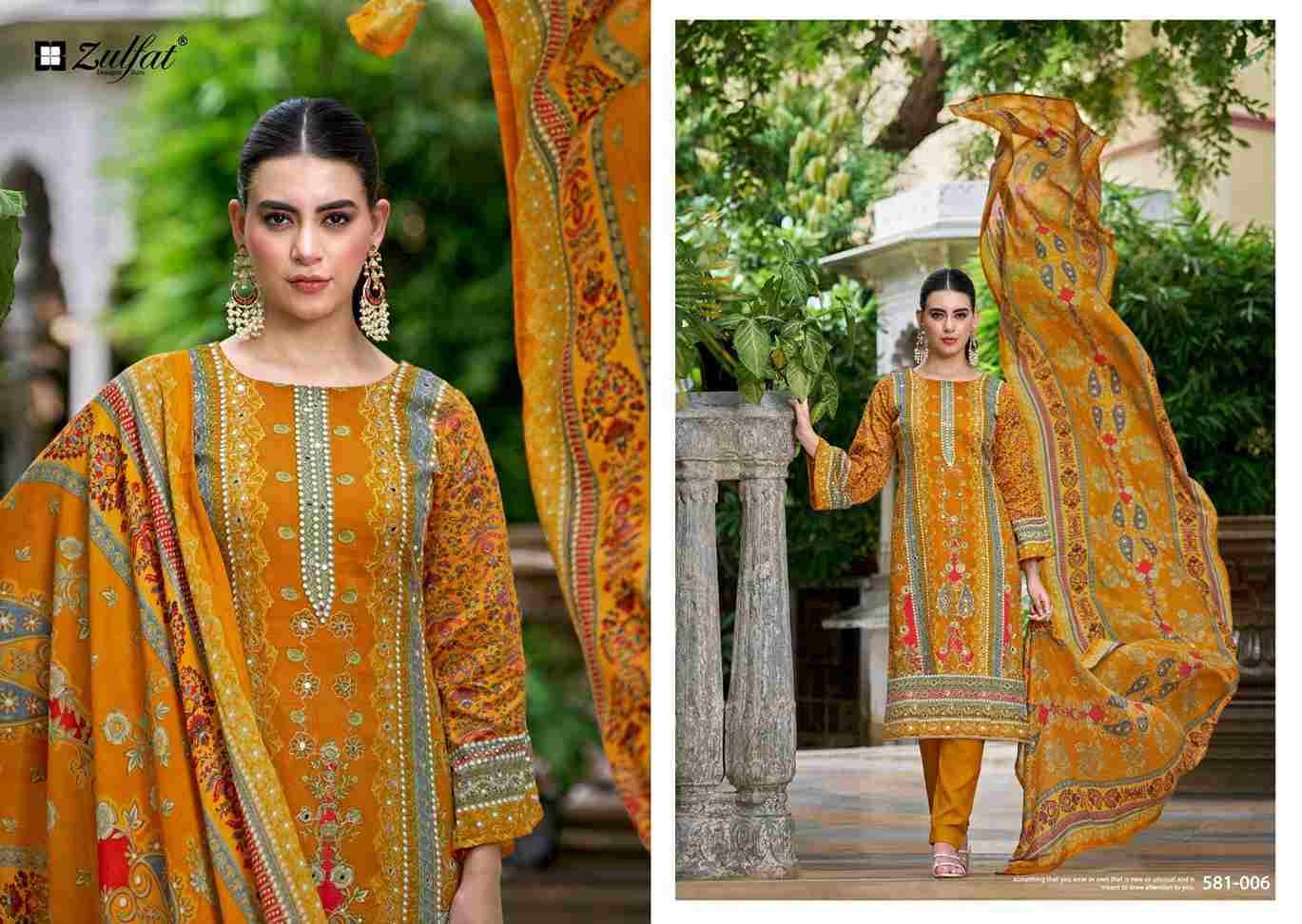 Sanjeeda By Zulfat 581-001 To 581-006 Series Beautiful Festive Suits Colorful Stylish Fancy Casual Wear & Ethnic Wear Pure Jam Cotton Print With Embroidered Dresses At Wholesale Price