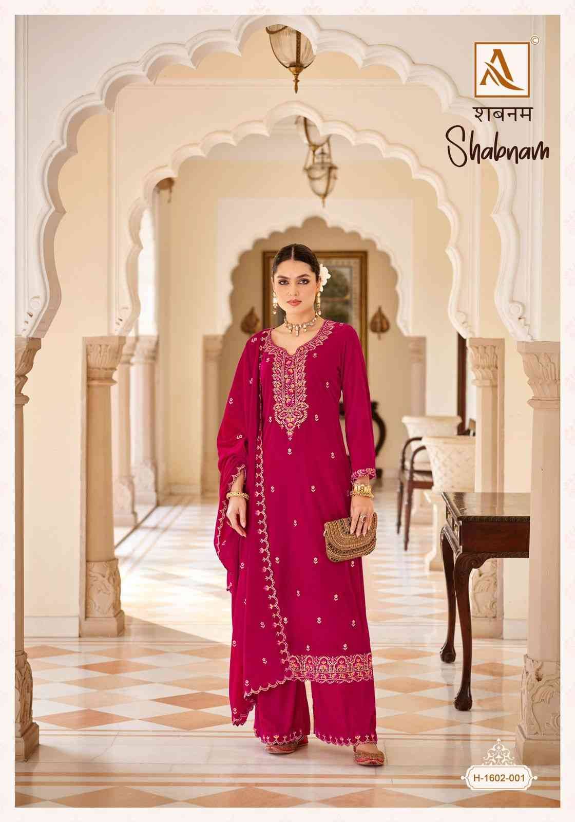 Shabnam By Alok Suit 1602-001 To 1602-004 Series Beautiful Festive Suits Colorful Stylish Fancy Casual Wear & Ethnic Wear Velvet Dresses At Wholesale Price