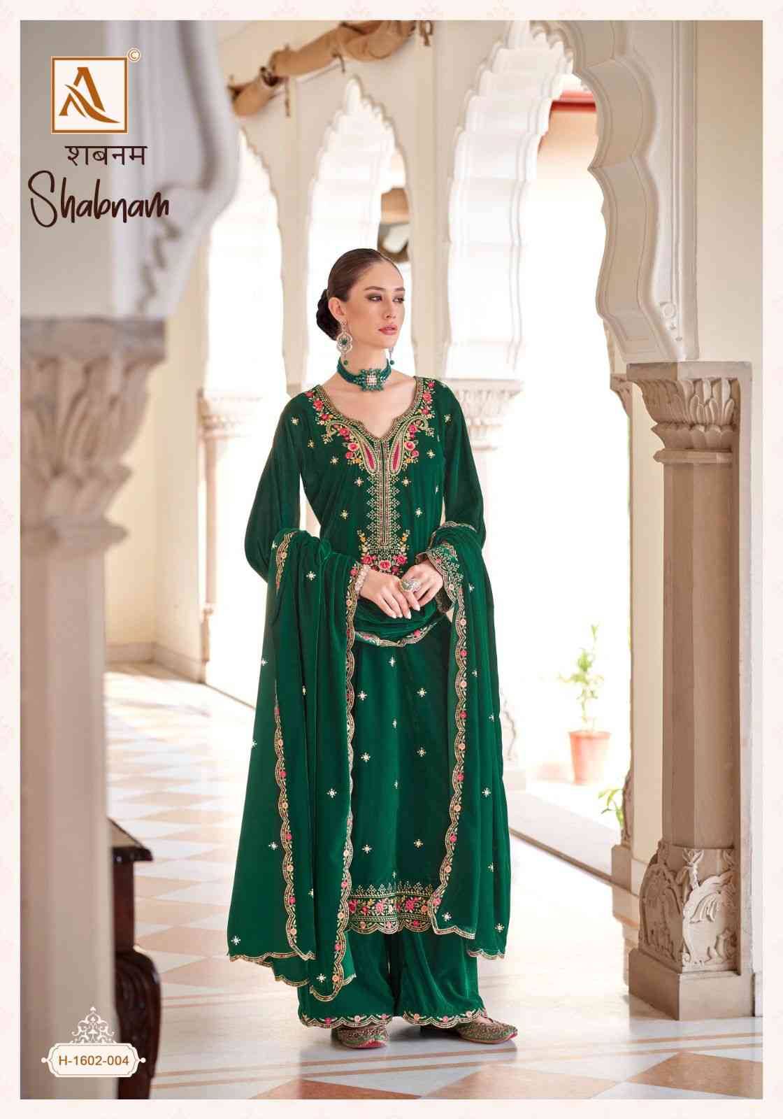 Shabnam By Alok Suit 1602-001 To 1602-004 Series Beautiful Festive Suits Colorful Stylish Fancy Casual Wear & Ethnic Wear Velvet Dresses At Wholesale Price