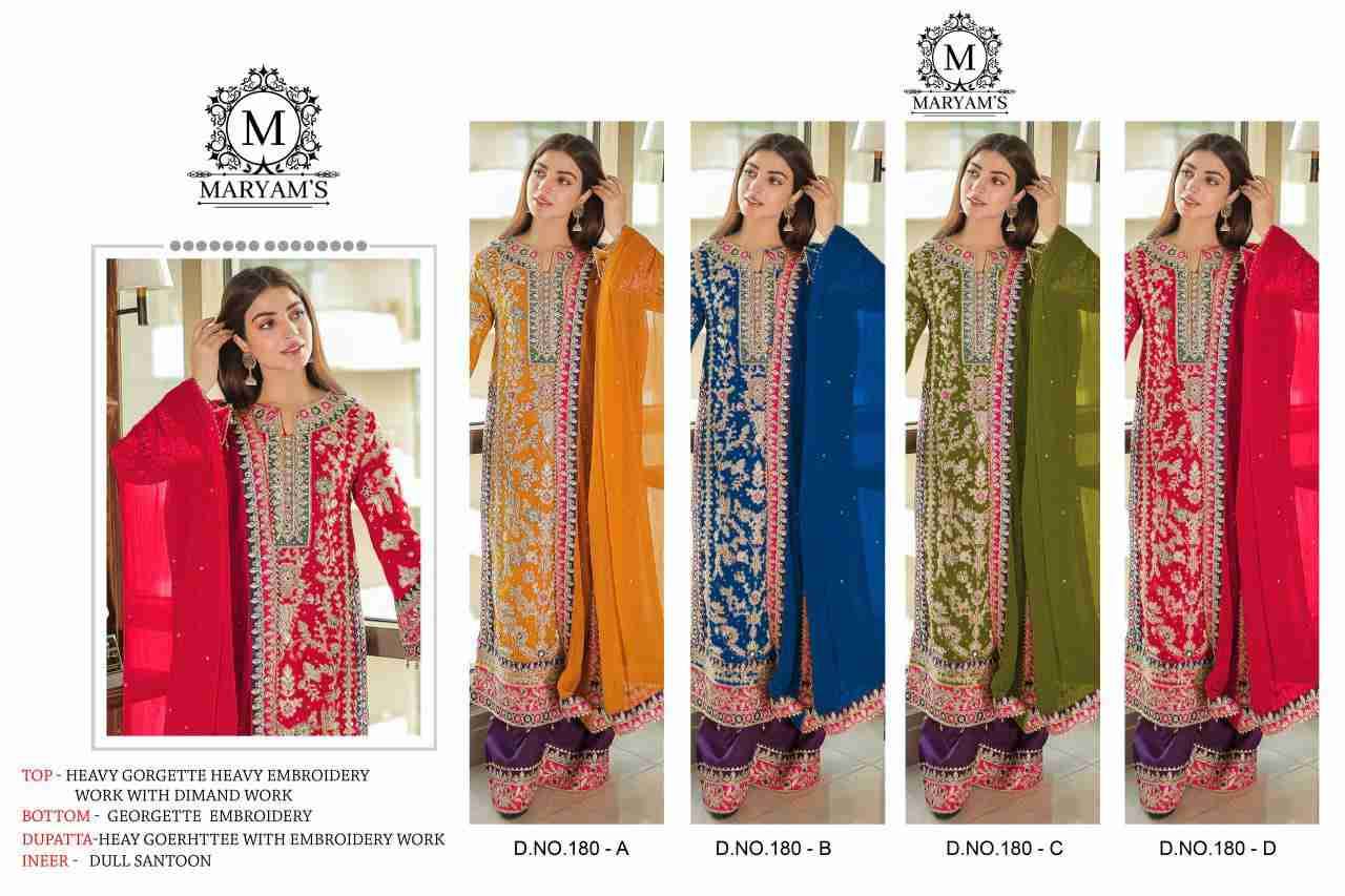 Maryams 180 Colours By Maryams 180-A To 180-D Series Pakistani Suits Beautiful Fancy Colorful Stylish Party Wear & Occasional Wear Heavy Georgette Embroidery Dresses At Wholesale Price