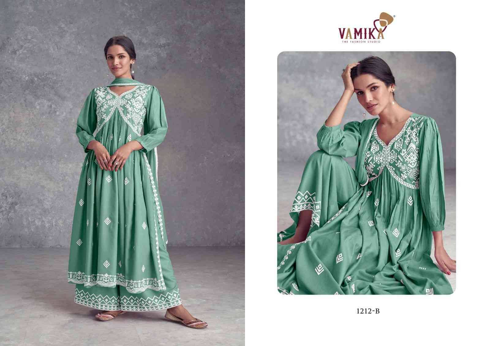 Aadhira Vol-11 By Vamika 1212-A To 1212-E Series Beautiful Festive Suits Colorful Stylish Fancy Casual Wear & Ethnic Wear Pure Viscose Rayon Embroidery Dresses At Wholesale Price