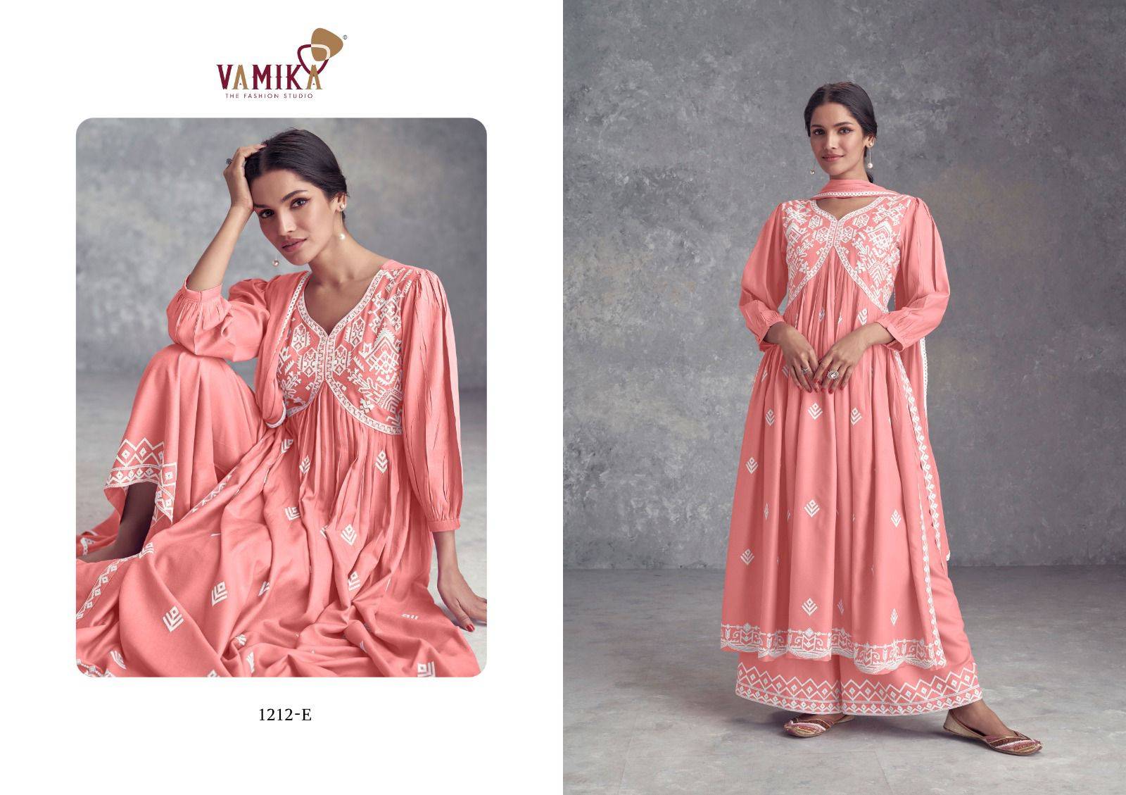 Aadhira Vol-11 By Vamika 1212-A To 1212-E Series Beautiful Festive Suits Colorful Stylish Fancy Casual Wear & Ethnic Wear Pure Viscose Rayon Embroidery Dresses At Wholesale Price