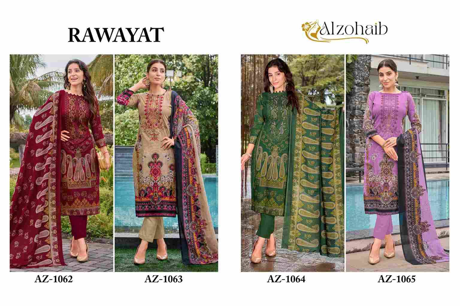 Rawayat By Alzohaib 1062 To 1065 Series Wholesale Designer Pakistani Suits Collection Beautiful Stylish Fancy Colorful Party Wear & Occasional Wear Pure Cotton Print Dresses At Wholesale Price