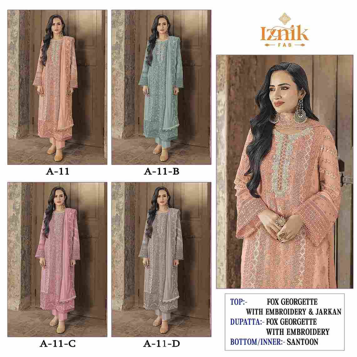 Iznik 11 Colours By Iznik Fab 11-A To 11-D Series Designer Pakistani Suits Beautiful Stylish Fancy Colorful Party Wear & Occasional Wear Faux Georgette With Embroidery Dresses At Wholesale Price