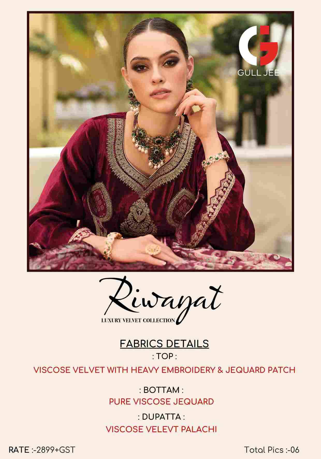 Riwayat By Gull Jee 1001 To 1006 Series Beautiful Festive Suits Colorful Stylish Fancy Casual Wear & Ethnic Wear Viscose Velvet Embroidered Dresses At Wholesale Price