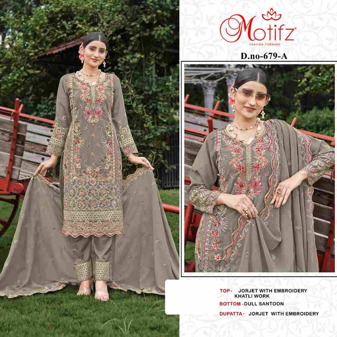 Motifz Hit Design 679 Colours By Motifz 679-A To 679-D Series Beautiful Pakistani Suits Colorful Stylish Fancy Casual Wear & Ethnic Wear Georgette Dresses At Wholesale Price