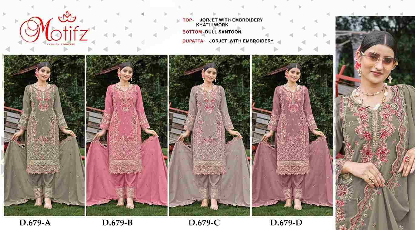 Motifz Hit Design 679 Colours By Motifz 679-A To 679-D Series Beautiful Pakistani Suits Colorful Stylish Fancy Casual Wear & Ethnic Wear Georgette Dresses At Wholesale Price