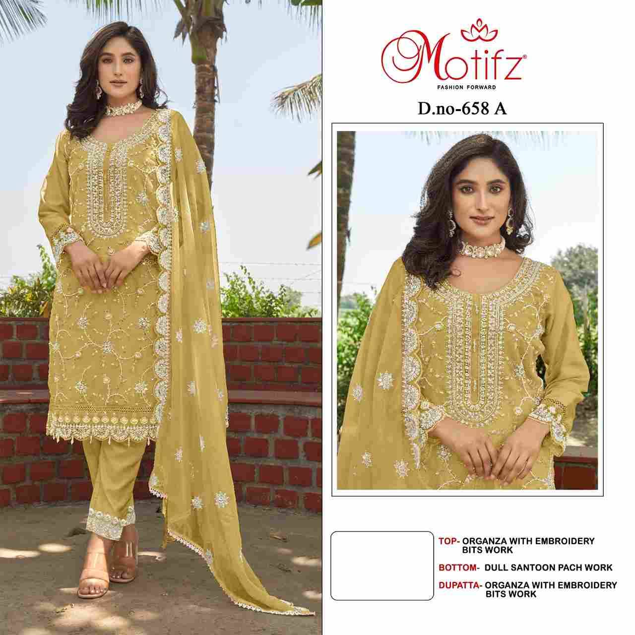 Motifz Hit Design 658 Colours By Motifz 658-A To 658-D Series Beautiful Pakistani Suits Colorful Stylish Fancy Casual Wear & Ethnic Wear Organza Dresses At Wholesale Price