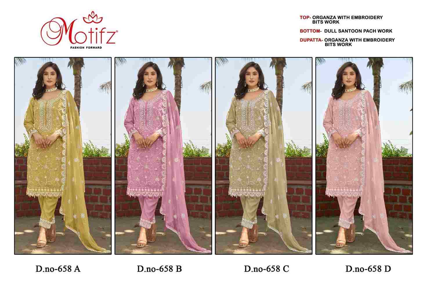 Motifz Hit Design 658 Colours By Motifz 658-A To 658-D Series Beautiful Pakistani Suits Colorful Stylish Fancy Casual Wear & Ethnic Wear Organza Dresses At Wholesale Price