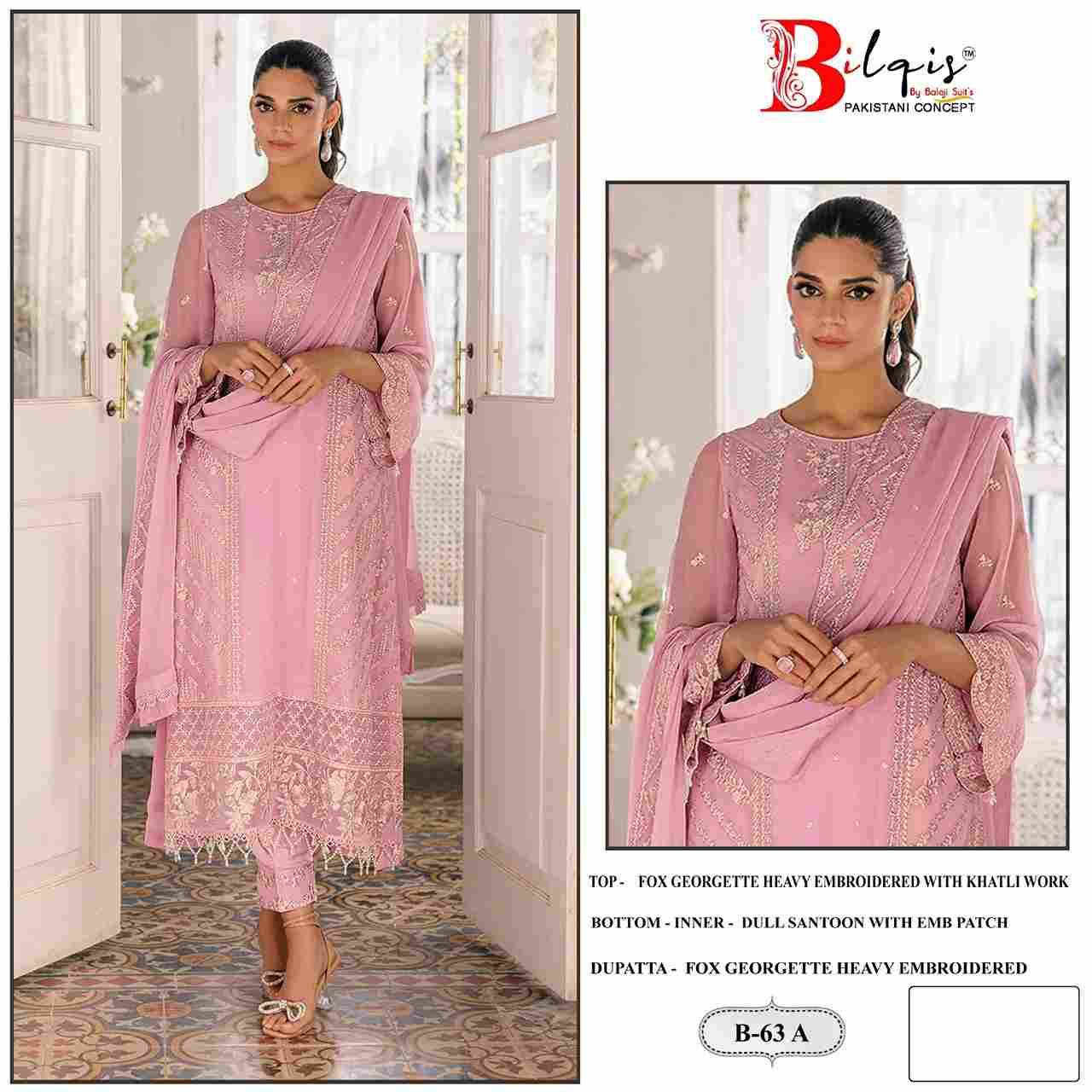 Bilqis 63 Colours By Bilqis 63-A To 63-D Series Beautiful Pakistani Suits Stylish Fancy Colorful Party Wear & Occasional Wear Faux Georgette Embroidery Dresses At Wholesale Price