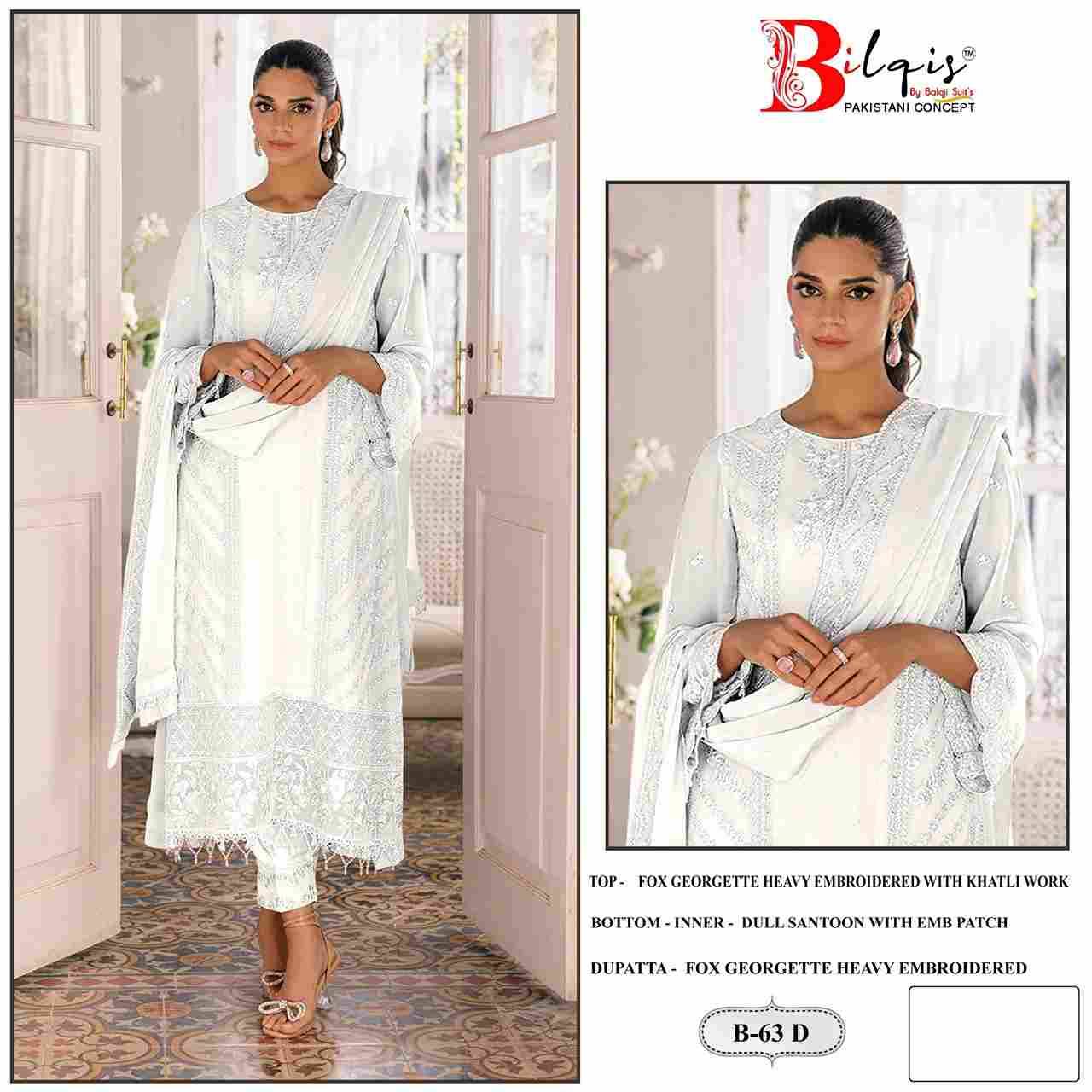 Bilqis 63 Colours By Bilqis 63-A To 63-D Series Beautiful Pakistani Suits Stylish Fancy Colorful Party Wear & Occasional Wear Faux Georgette Embroidery Dresses At Wholesale Price