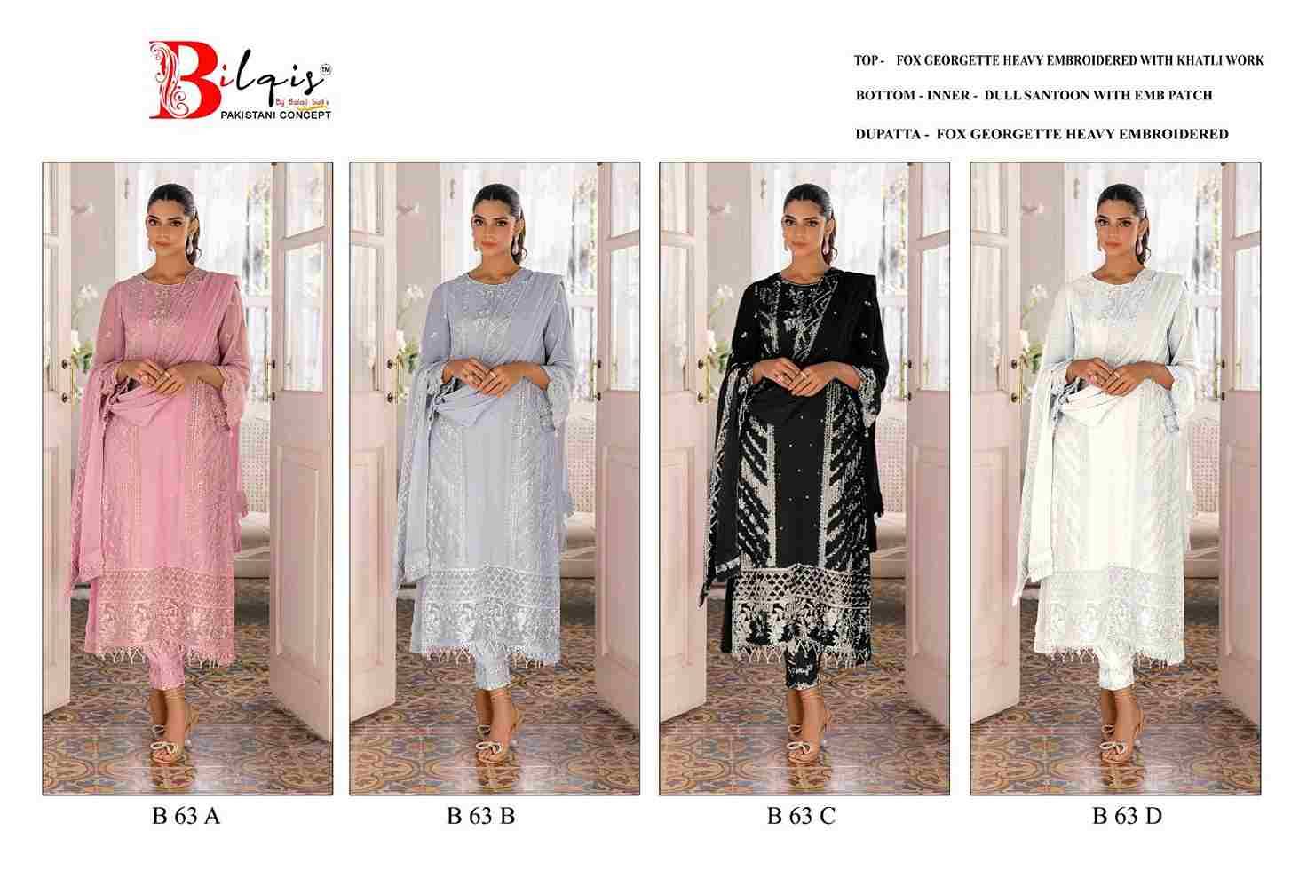 Bilqis 63 Colours By Bilqis 63-A To 63-D Series Beautiful Pakistani Suits Stylish Fancy Colorful Party Wear & Occasional Wear Faux Georgette Embroidery Dresses At Wholesale Price