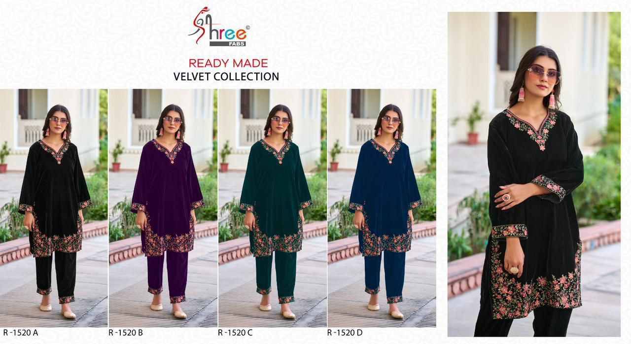 Shree Fabs Hit Design R-1520 Colours By Shree Fabs R-1520-A To R-1520-D Series Wholesale Designer Pakistani Suits Collection Beautiful Stylish Fancy Colorful Party Wear & Occasional Wear Velvet Kurtis With Bottom At Wholesale Price