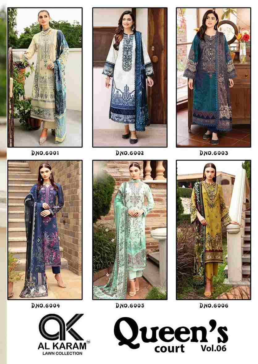 Queens Court Vol-6 By Al Karam Lawn Collection 6001 To 6006 Series Beautiful Suits Colorful Stylish Fancy Casual Wear & Ethnic Wear Pure Cambric Dresses At Wholesale Price