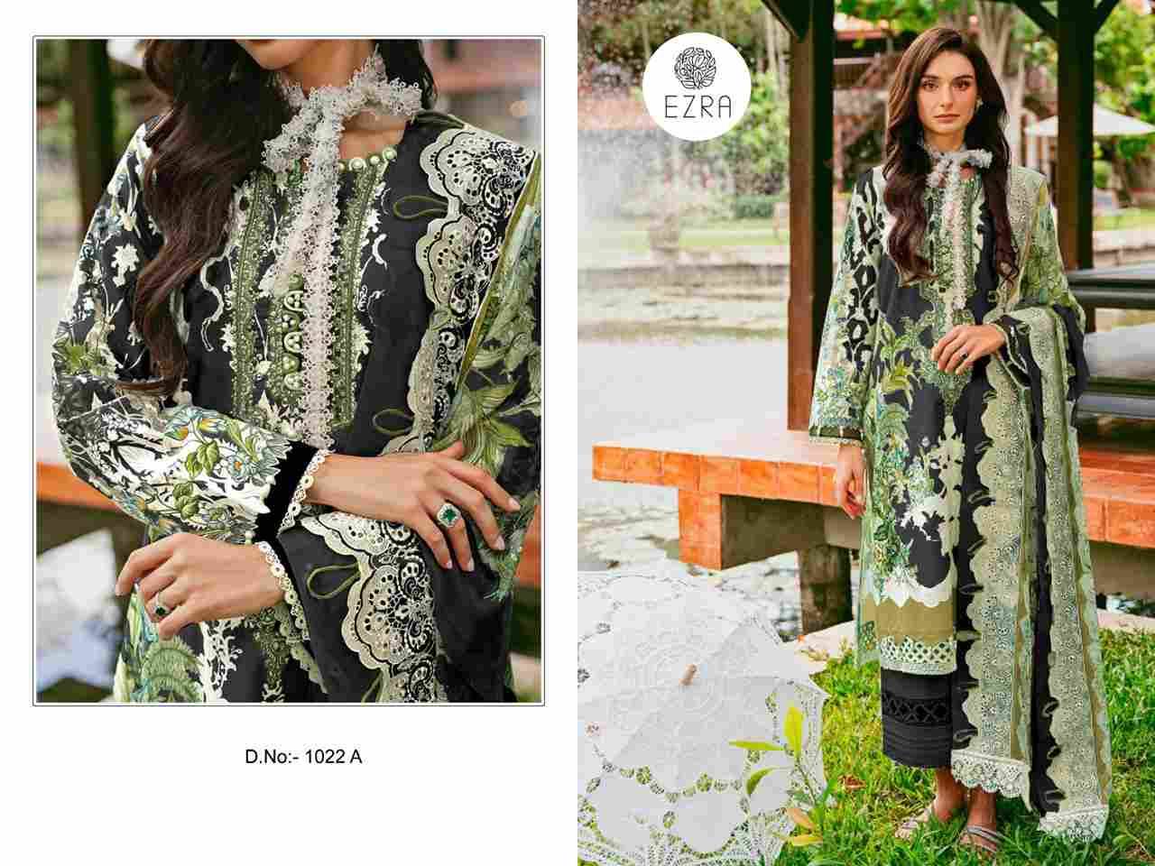 Ezra 1022 Colours By Ezra 1022-A To 1022-B Series Pakistani Suits Beautiful Fancy Colorful Stylish Party Wear & Occasional Wear Pure Cotton Embroidery Dresses At Wholesale Price