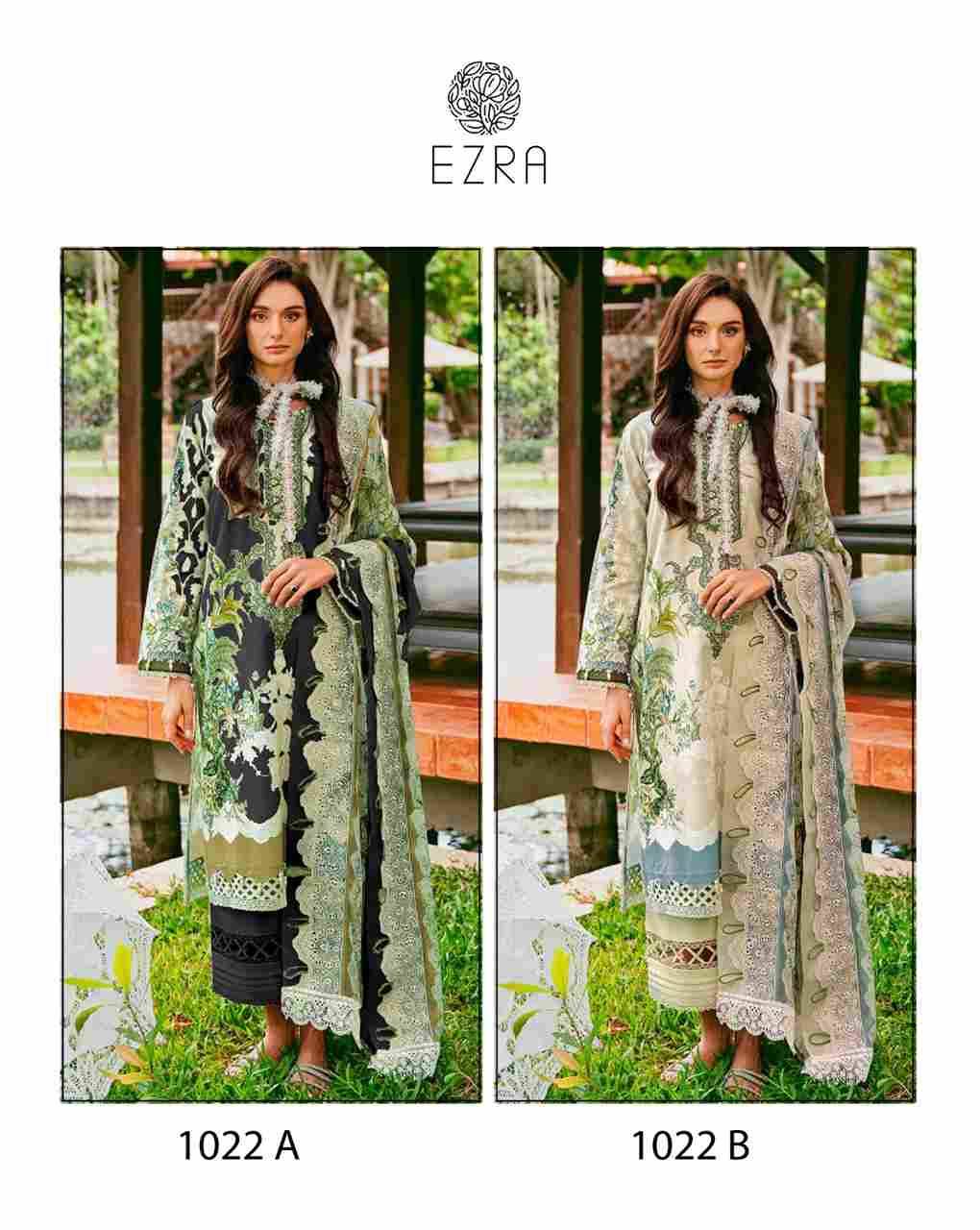 Ezra 1022 Colours By Ezra 1022-A To 1022-B Series Pakistani Suits Beautiful Fancy Colorful Stylish Party Wear & Occasional Wear Pure Cotton Embroidery Dresses At Wholesale Price