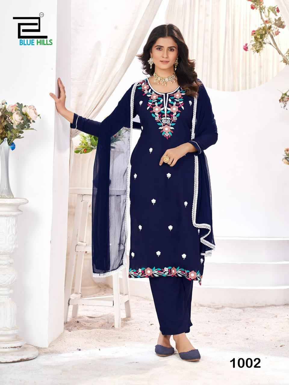 Saanvi By Blue Hills 1001 To 1004 Series Beautiful Festive Suits Colorful Stylish Fancy Casual Wear & Ethnic Wear Rayon Dresses At Wholesale Price