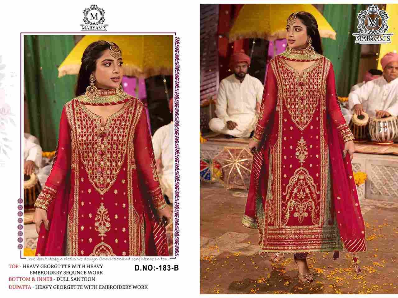 Maryams 183 Colours By Maryams 183-A To 183-D Series Pakistani Suits Beautiful Fancy Colorful Stylish Party Wear & Occasional Wear Heavy Georgette Embroidery Dresses At Wholesale Price