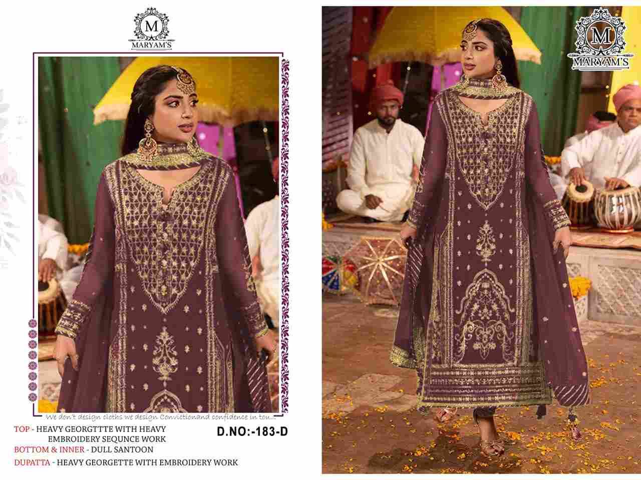 Maryams 183 Colours By Maryams 183-A To 183-D Series Pakistani Suits Beautiful Fancy Colorful Stylish Party Wear & Occasional Wear Heavy Georgette Embroidery Dresses At Wholesale Price