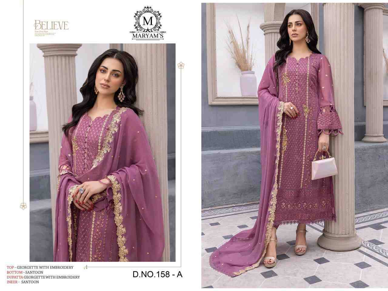 Maryams 158 Colours By Maryams 158-A To 158-D Series Pakistani Suits Beautiful Fancy Colorful Stylish Party Wear & Occasional Wear Heavy Georgette Embroidery Dresses At Wholesale Price