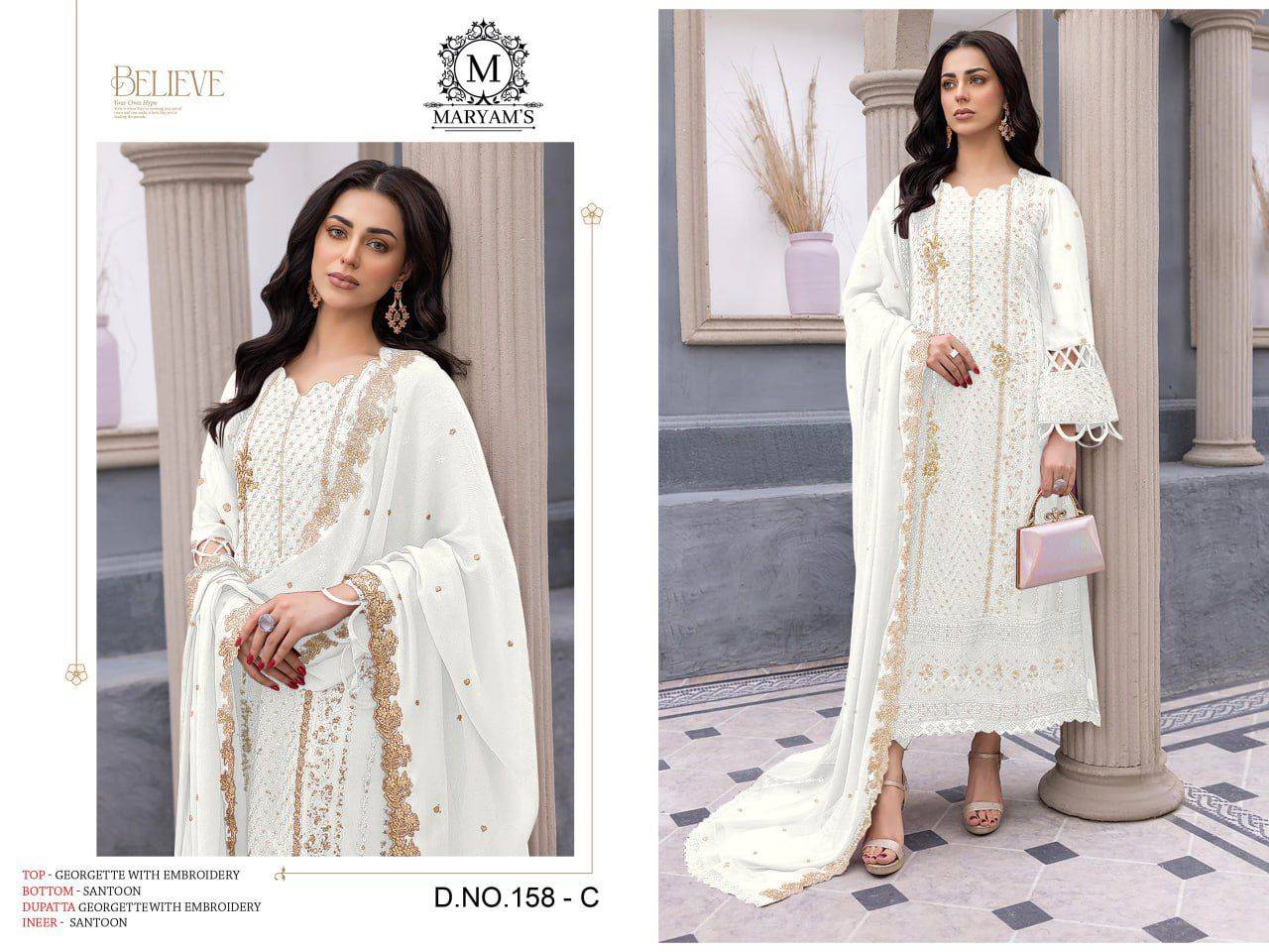 Maryams 158 Colours By Maryams 158-A To 158-D Series Pakistani Suits Beautiful Fancy Colorful Stylish Party Wear & Occasional Wear Heavy Georgette Embroidery Dresses At Wholesale Price