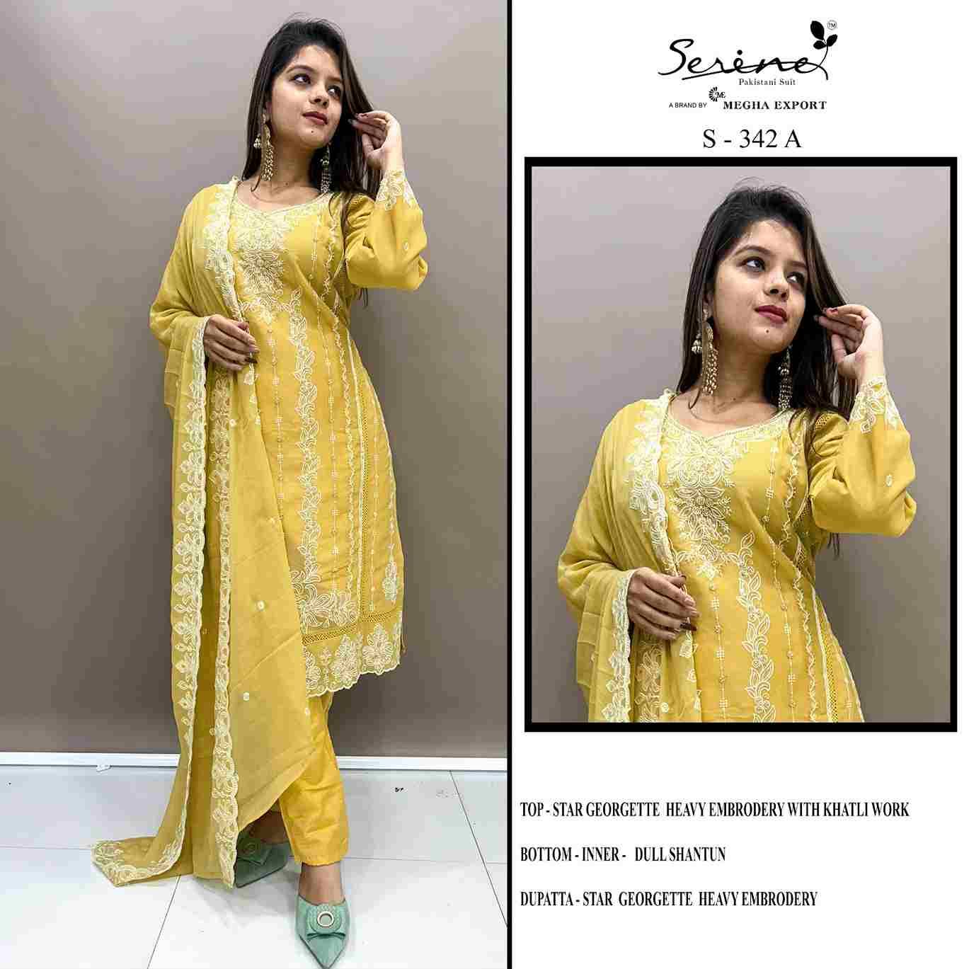 Serene Hit Design S-342 Colours By Serene S-342-A To S-342-D Series Designer Pakistani Suits Beautiful Fancy Colorful Stylish Party Wear & Occasional Wear Georgette Embroidered Dresses At Wholesale Price