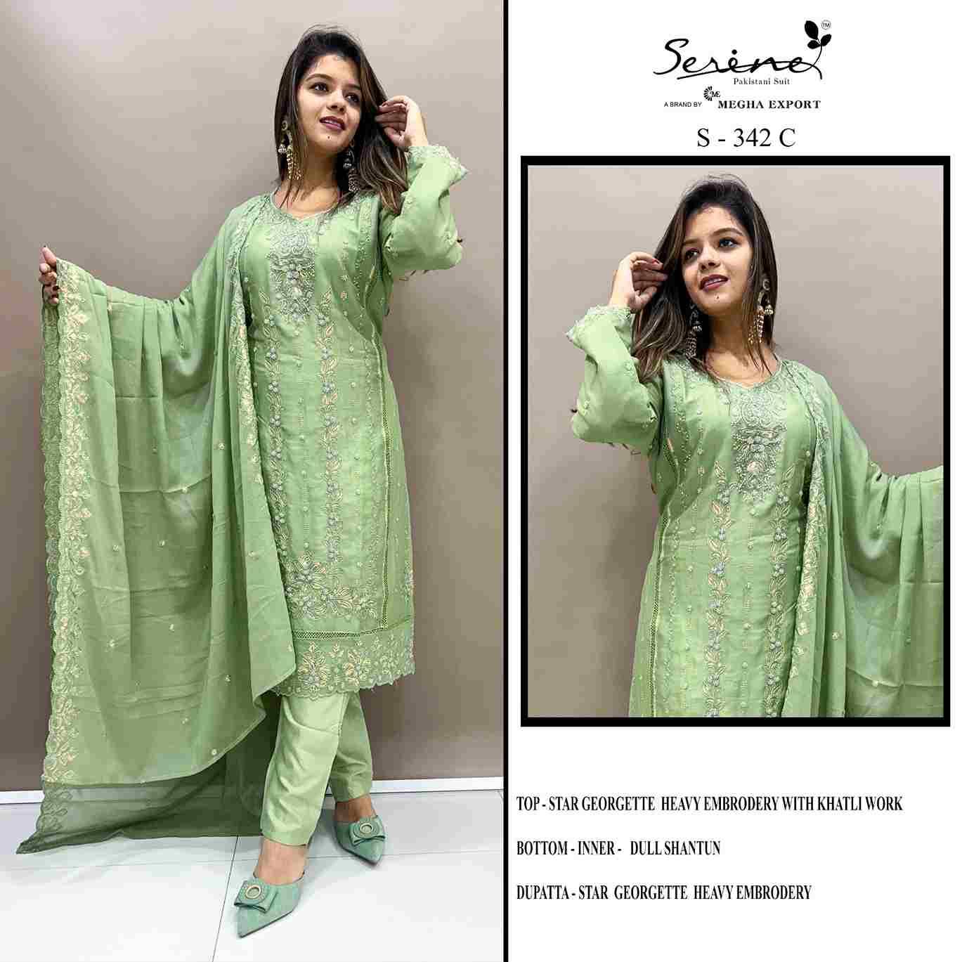 Serene Hit Design S-342 Colours By Serene S-342-A To S-342-D Series Designer Pakistani Suits Beautiful Fancy Colorful Stylish Party Wear & Occasional Wear Georgette Embroidered Dresses At Wholesale Price