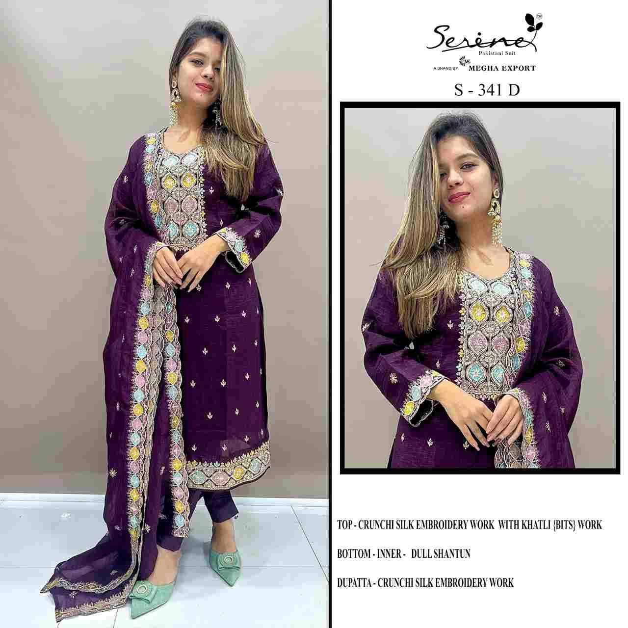 Serene Hit Design S-341 Colours By Serene S-341-A To S-341-D Series Designer Pakistani Suits Beautiful Fancy Colorful Stylish Party Wear & Occasional Wear Silk Embroidered Dresses At Wholesale Price