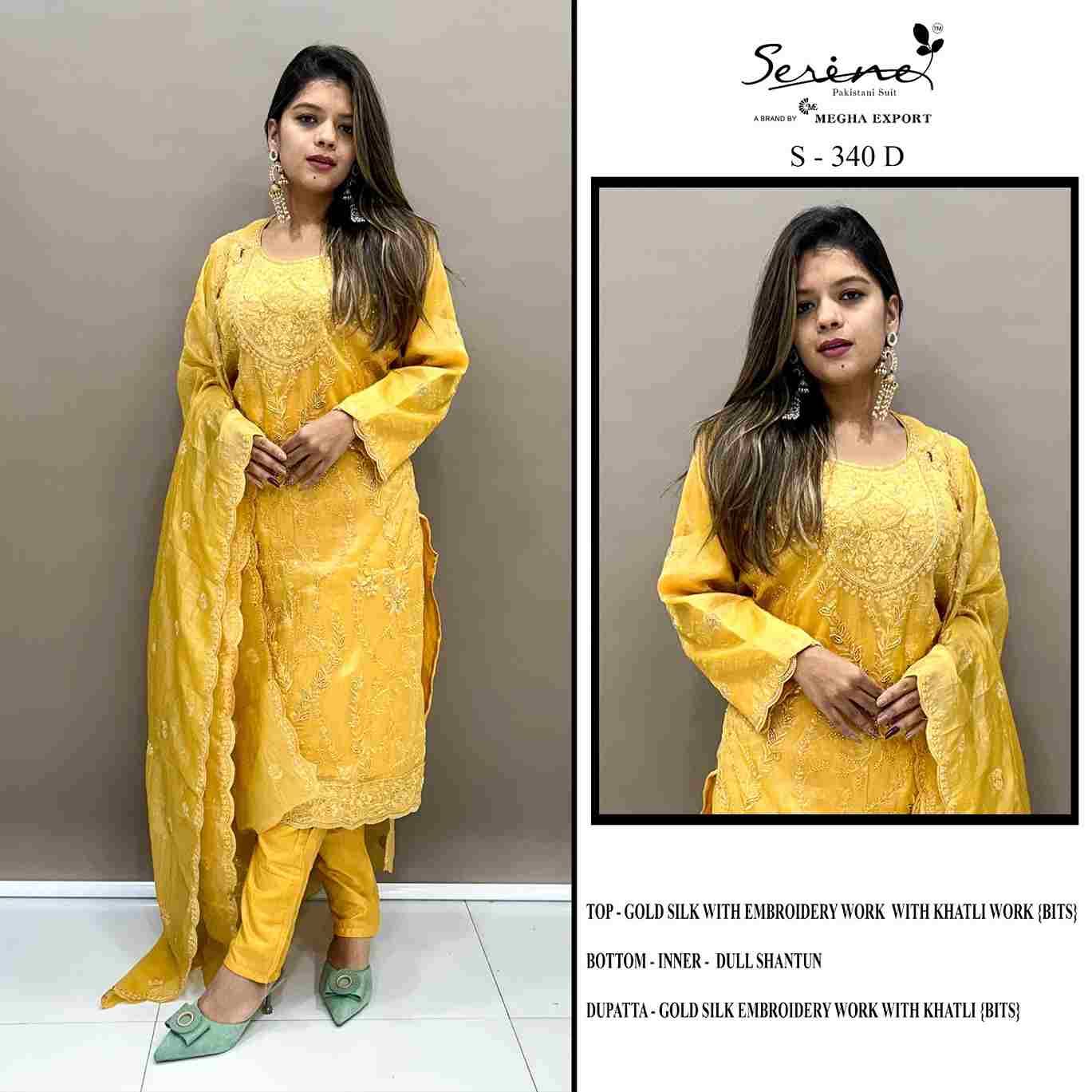 Serene Hit Design S-340 Colours By Serene S-340-A To S-340-D Series Designer Pakistani Suits Beautiful Fancy Colorful Stylish Party Wear & Occasional Wear Silk Embroidered Dresses At Wholesale Price