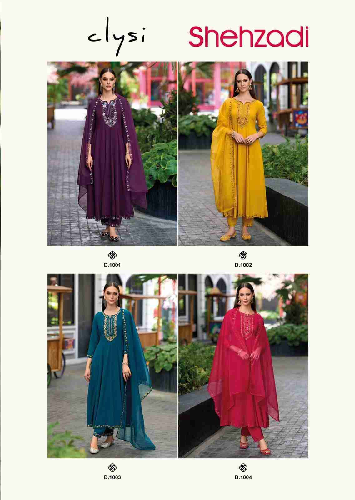 Shehzadi By Clysi 1001 To 1004 Series Beautiful Festive Suits Colorful Stylish Fancy Casual Wear & Ethnic Wear Viscose With Work Dresses At Wholesale Price