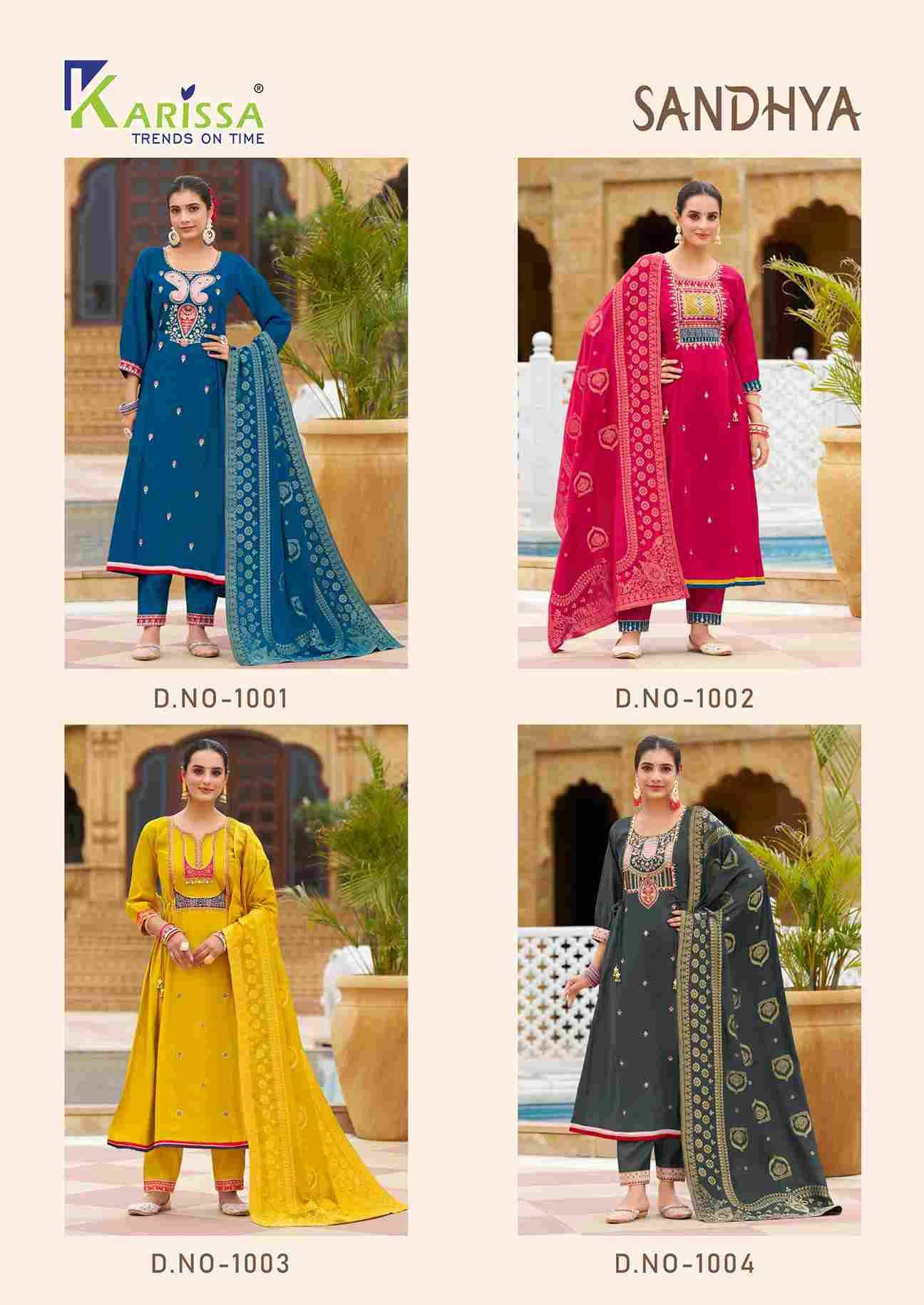 Sandhya By Karissa 1001 To 1004 Series Beautiful Festive Suits Colorful Stylish Fancy Casual Wear & Ethnic Wear Viscose Silk Dresses At Wholesale Price