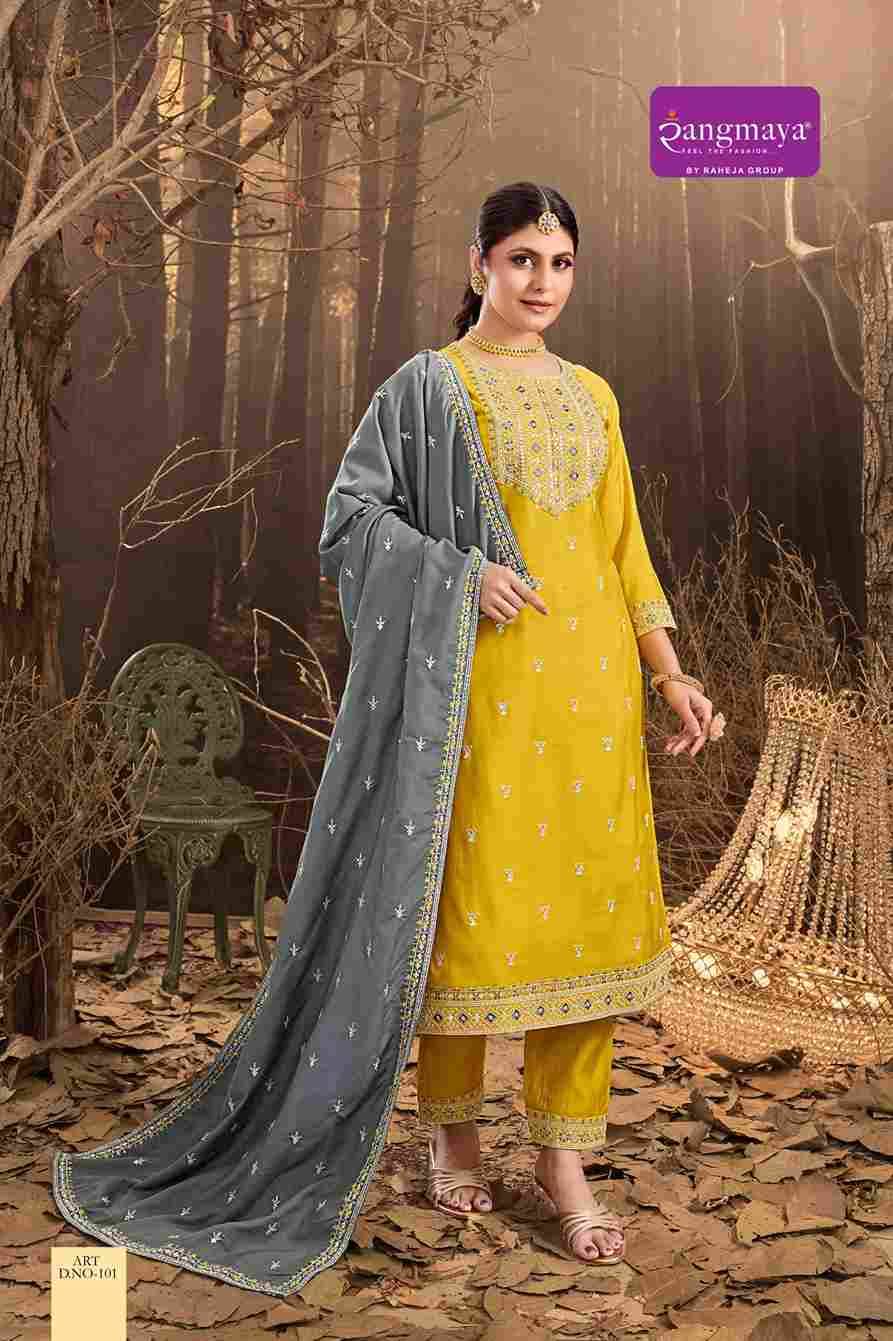 Art By Rangmaya 101 To 108 Series Beautiful Stylish Festive Suits Fancy Colorful Casual Wear & Ethnic Wear & Ready To Wear Roman Silk Dresses At Wholesale Price