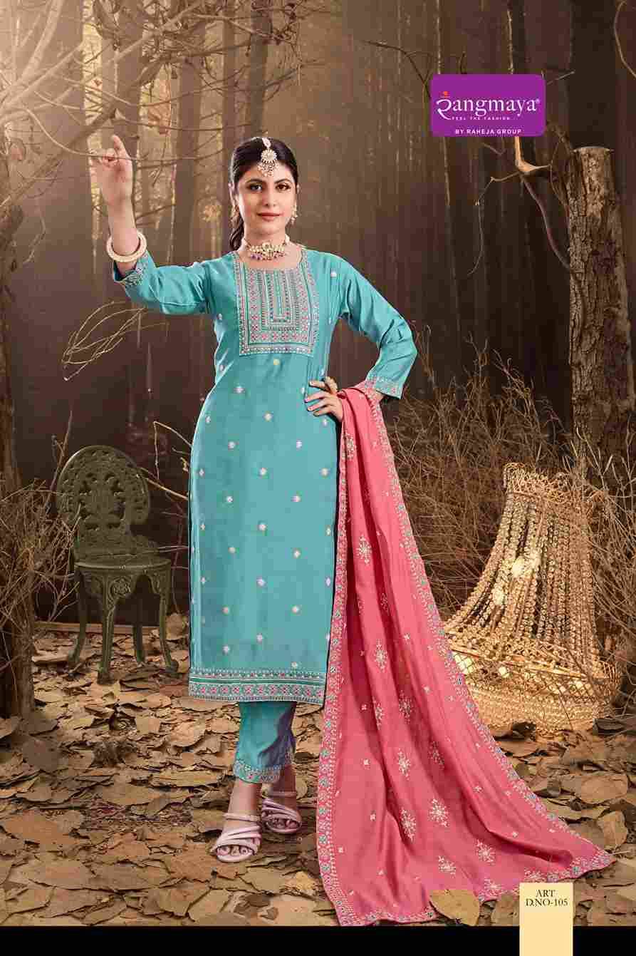 Art By Rangmaya 101 To 108 Series Beautiful Stylish Festive Suits Fancy Colorful Casual Wear & Ethnic Wear & Ready To Wear Roman Silk Dresses At Wholesale Price