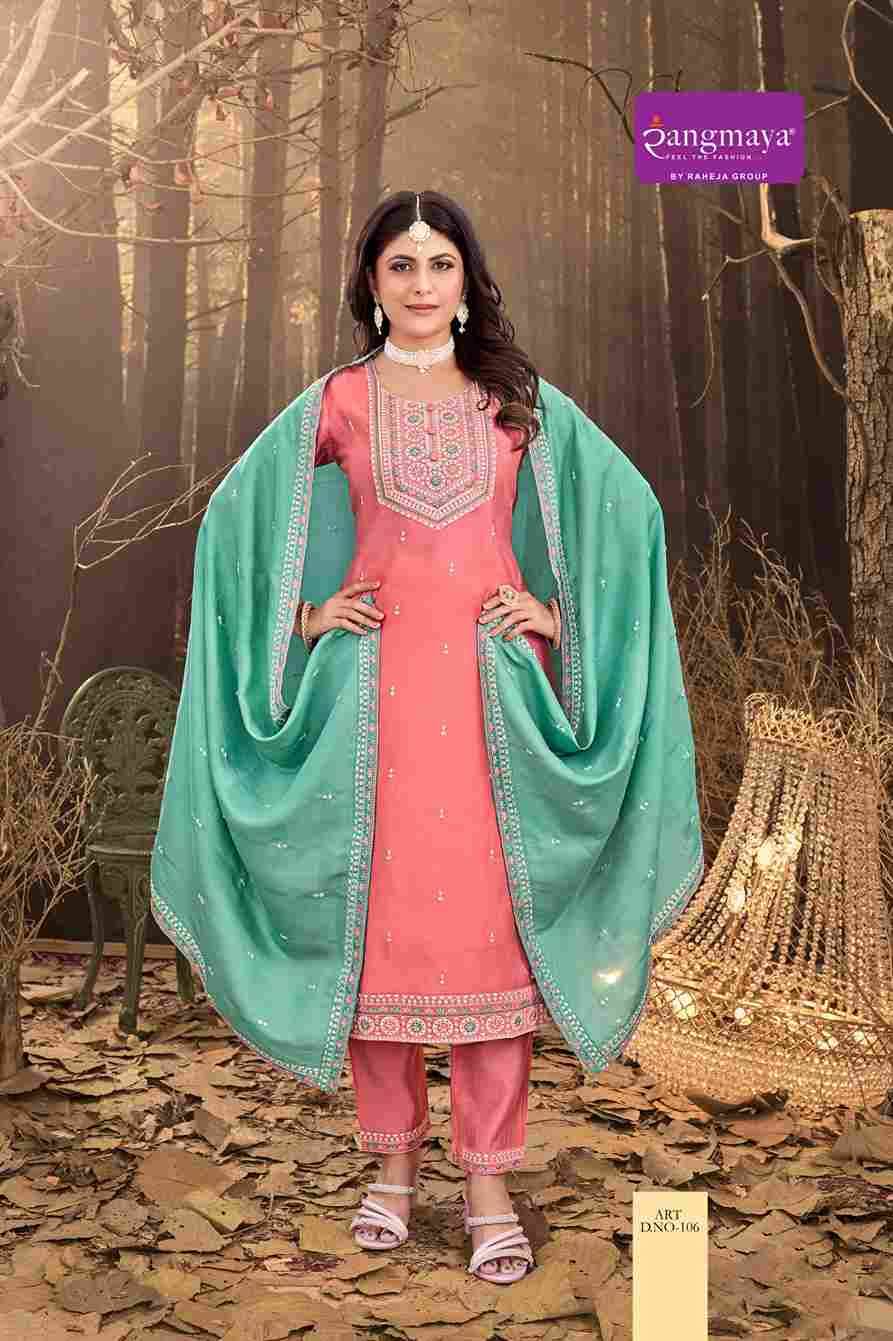 Art By Rangmaya 101 To 108 Series Beautiful Stylish Festive Suits Fancy Colorful Casual Wear & Ethnic Wear & Ready To Wear Roman Silk Dresses At Wholesale Price