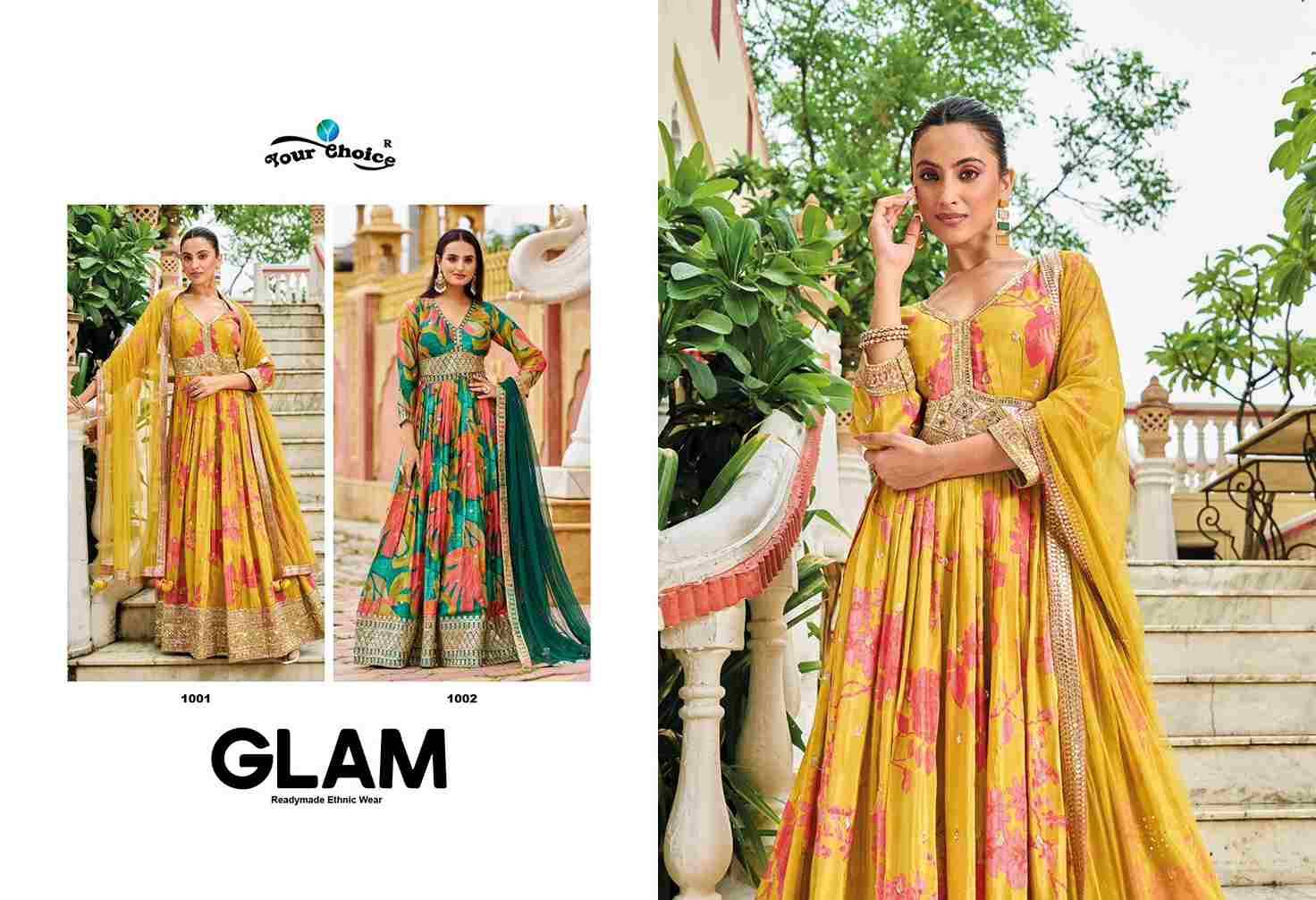 Glam By Your Choice 1001 To 1002 Series Designer Stylish Fancy Colorful Beautiful Party Wear & Ethnic Wear Collection Pure Chinnon Gowns With Dupatta At Wholesale Price