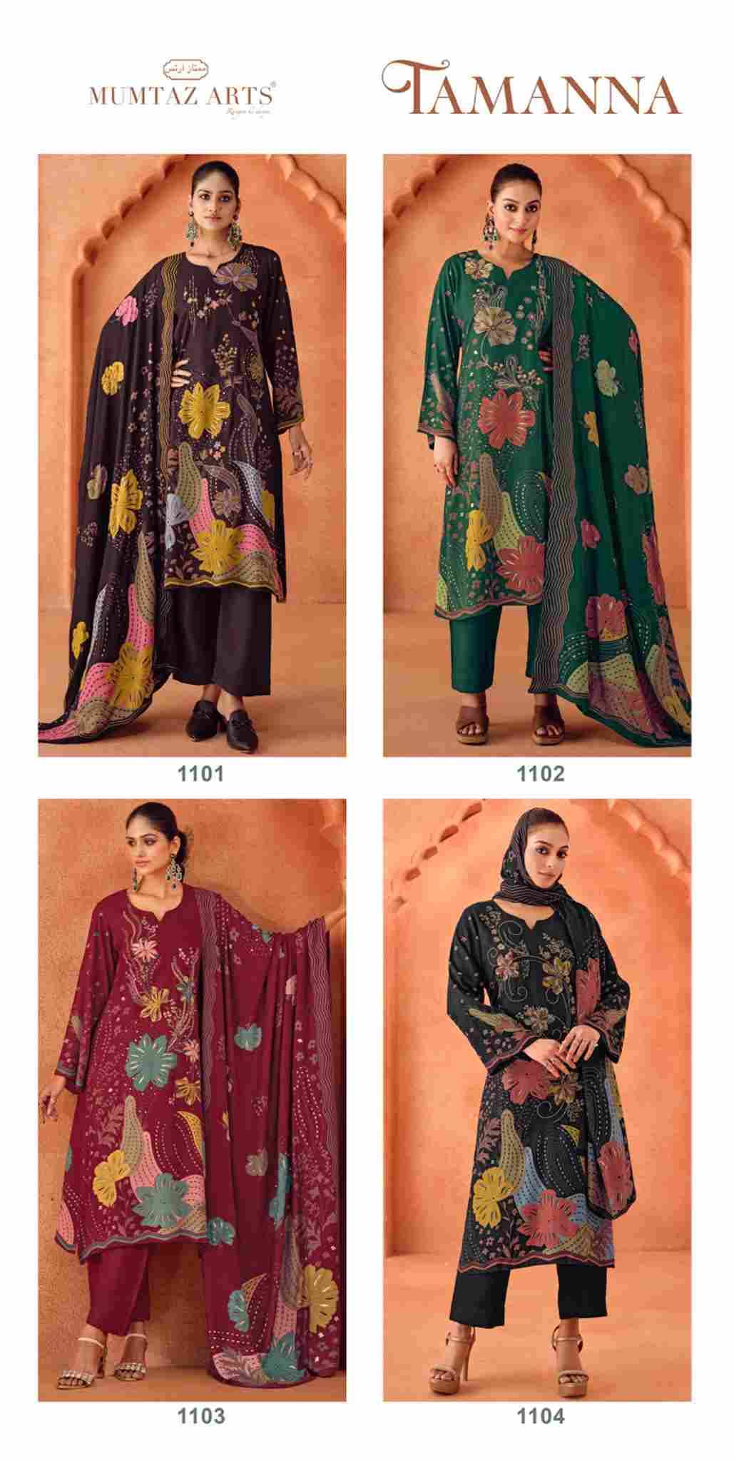 Tamanna By Mumtaz Arts 1101 To 1104 Series Beautiful Festive Suits Colorful Stylish Fancy Casual Wear & Ethnic Wear Pure Viscose Pashmina Print Dresses At Wholesale Price