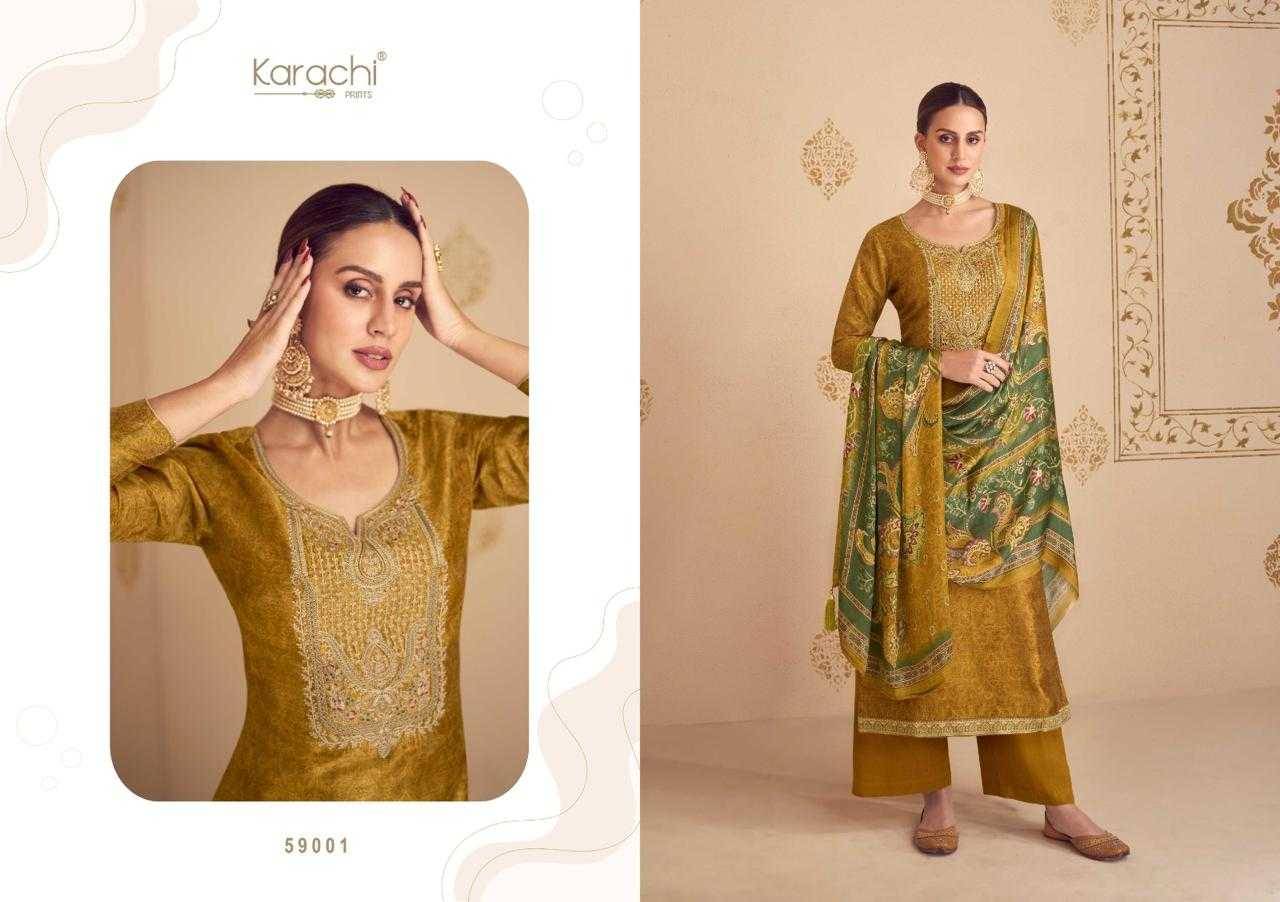 Shehnaaz By Karachi Prints 59001 To 59004 Series Beautiful Festive Suits Colorful Stylish Fancy Casual Wear & Ethnic Wear Pure Russian Silk Print With Work Dresses At Wholesale Price