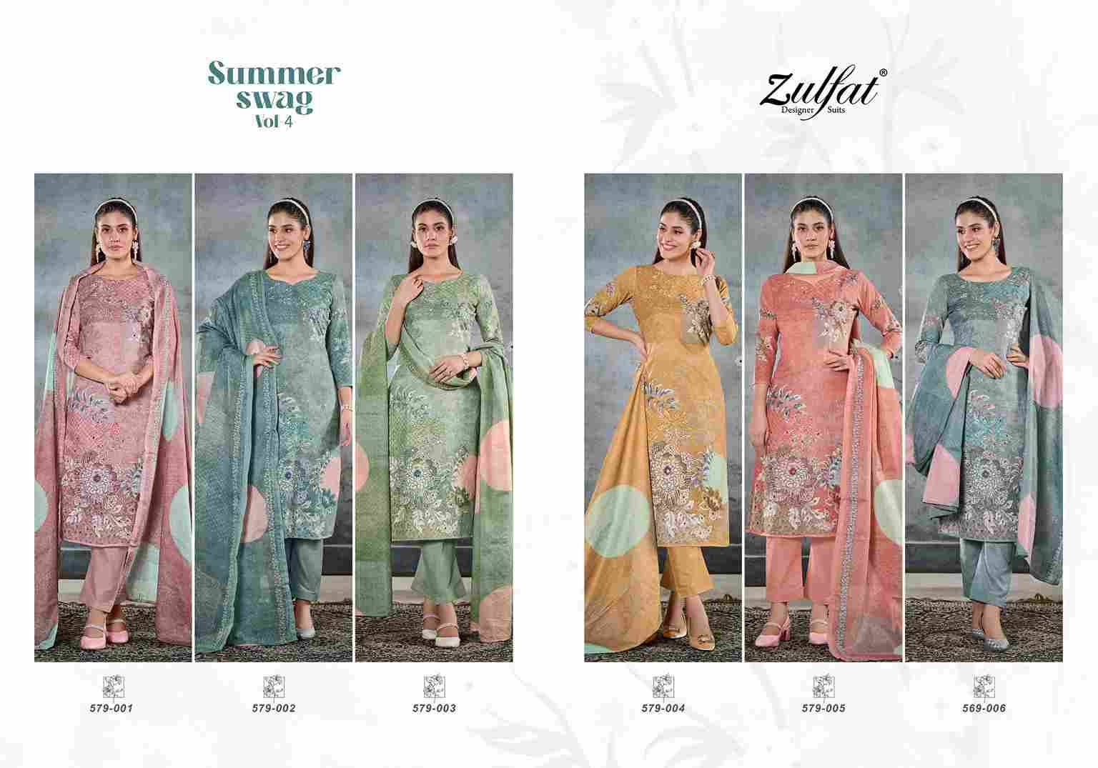 Summer Swag Vol-4 By Zulfat 579-001 To 579-006 Series Beautiful Festive Suits Stylish Fancy Colorful Casual Wear & Ethnic Wear Pure Cotton Print Dresses At Wholesale Price