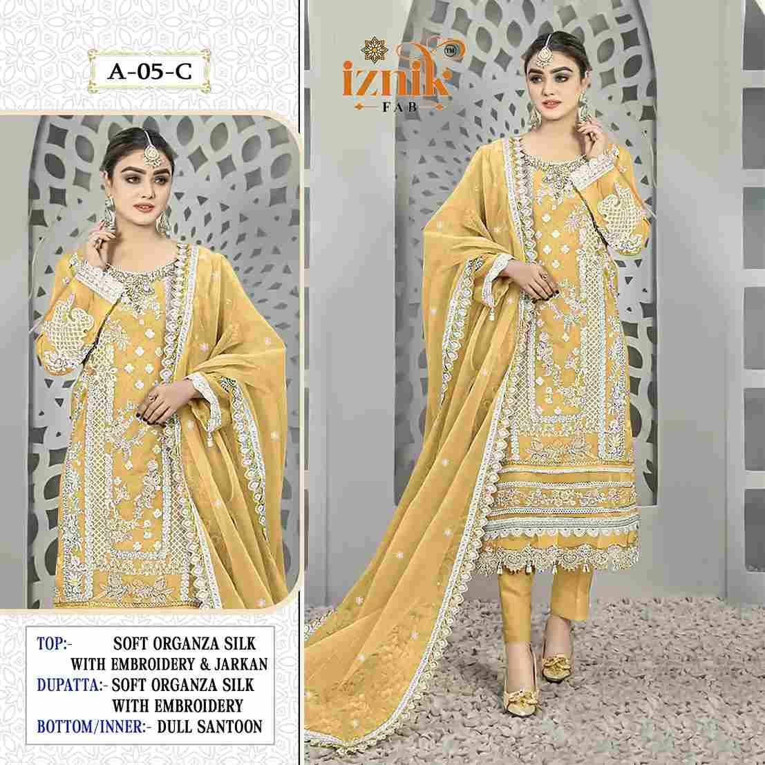 Iznik 05 Colours By Iznik Fab 05-A To 05-D Series Designer Pakistani Suits Beautiful Stylish Fancy Colorful Party Wear & Occasional Wear Organza Silk With Embroidery Dresses At Wholesale Price