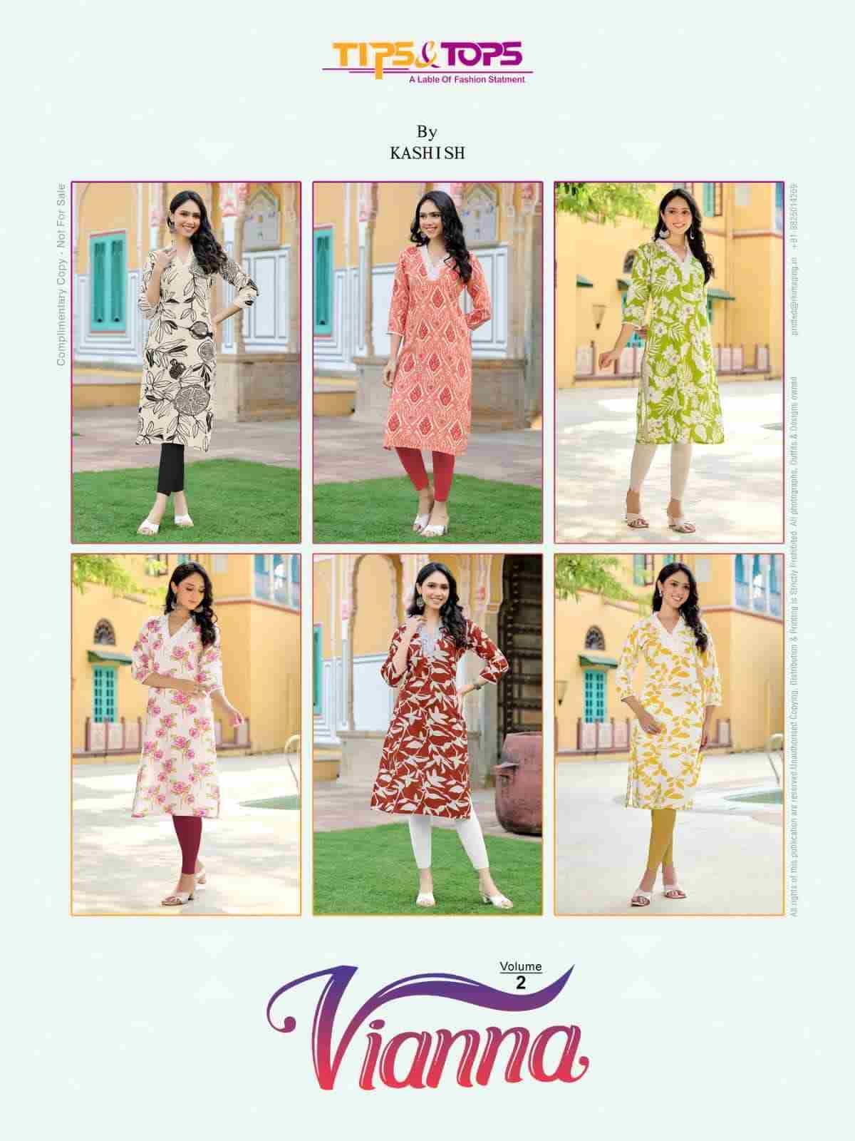 Vianna Vol-2 By Tips And Tops 201 To 206 Series Designer Stylish Fancy Colorful Beautiful Party Wear & Ethnic Wear Collection Rayon Print Kurtis At Wholesale Price