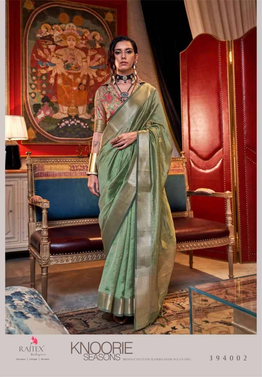 Knoorie Seasons By Raj Tex 394001 To 394006 Series Indian Traditional Wear Collection Beautiful Stylish Fancy Colorful Party Wear & Occasional Wear Moss Chiffon Sarees At Wholesale Price