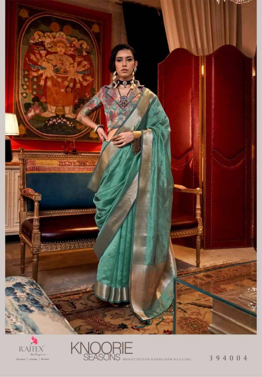 Knoorie Seasons By Raj Tex 394001 To 394006 Series Indian Traditional Wear Collection Beautiful Stylish Fancy Colorful Party Wear & Occasional Wear Moss Chiffon Sarees At Wholesale Price